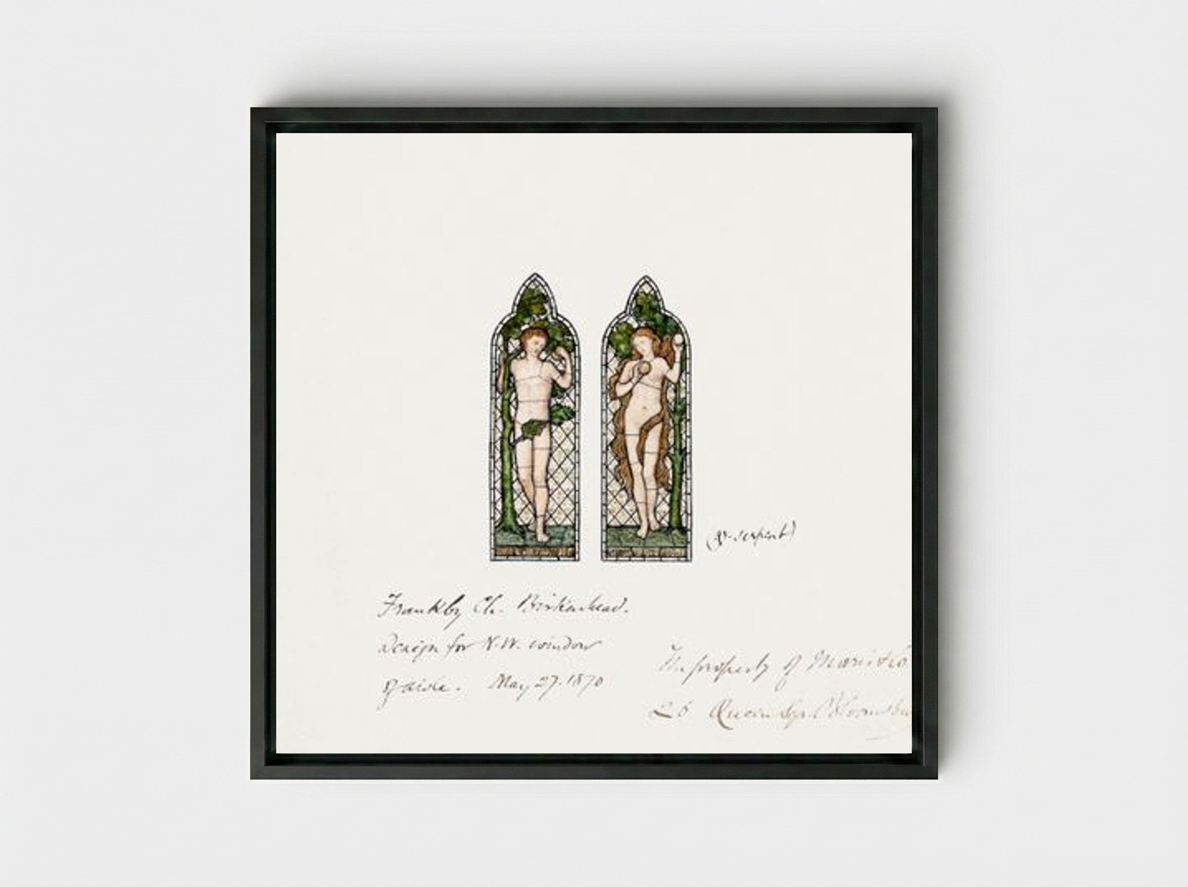Design for Stained Glass Window: Adam and Eve - Fine Art Print - Framed Canvas Black