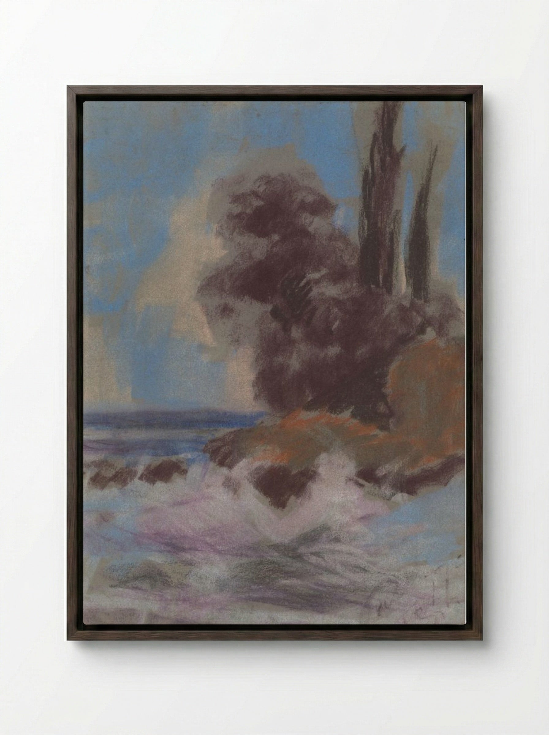 Winter River Landscape - Zolo Palugyay - Framed Canvas Dark Wood