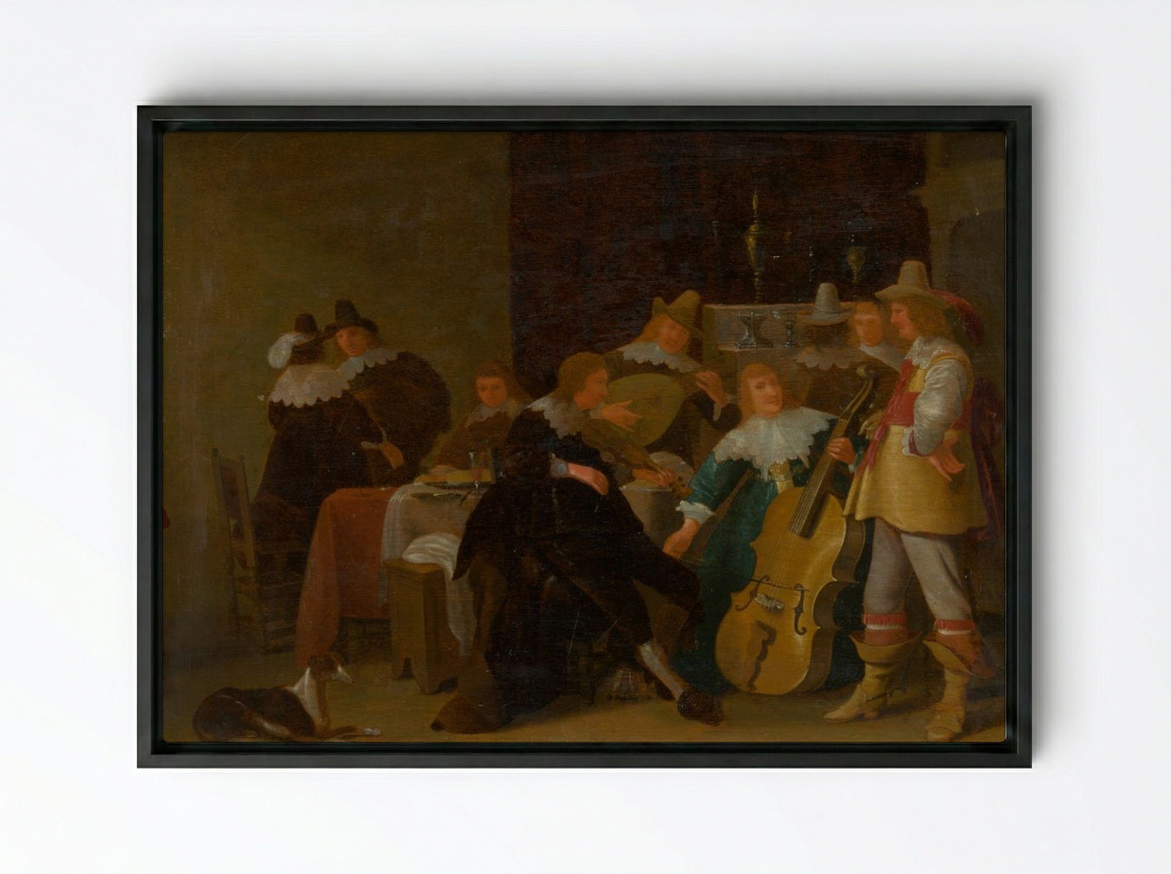 The Home Concert - Cornelis Saftleven - Framed Canvas Black