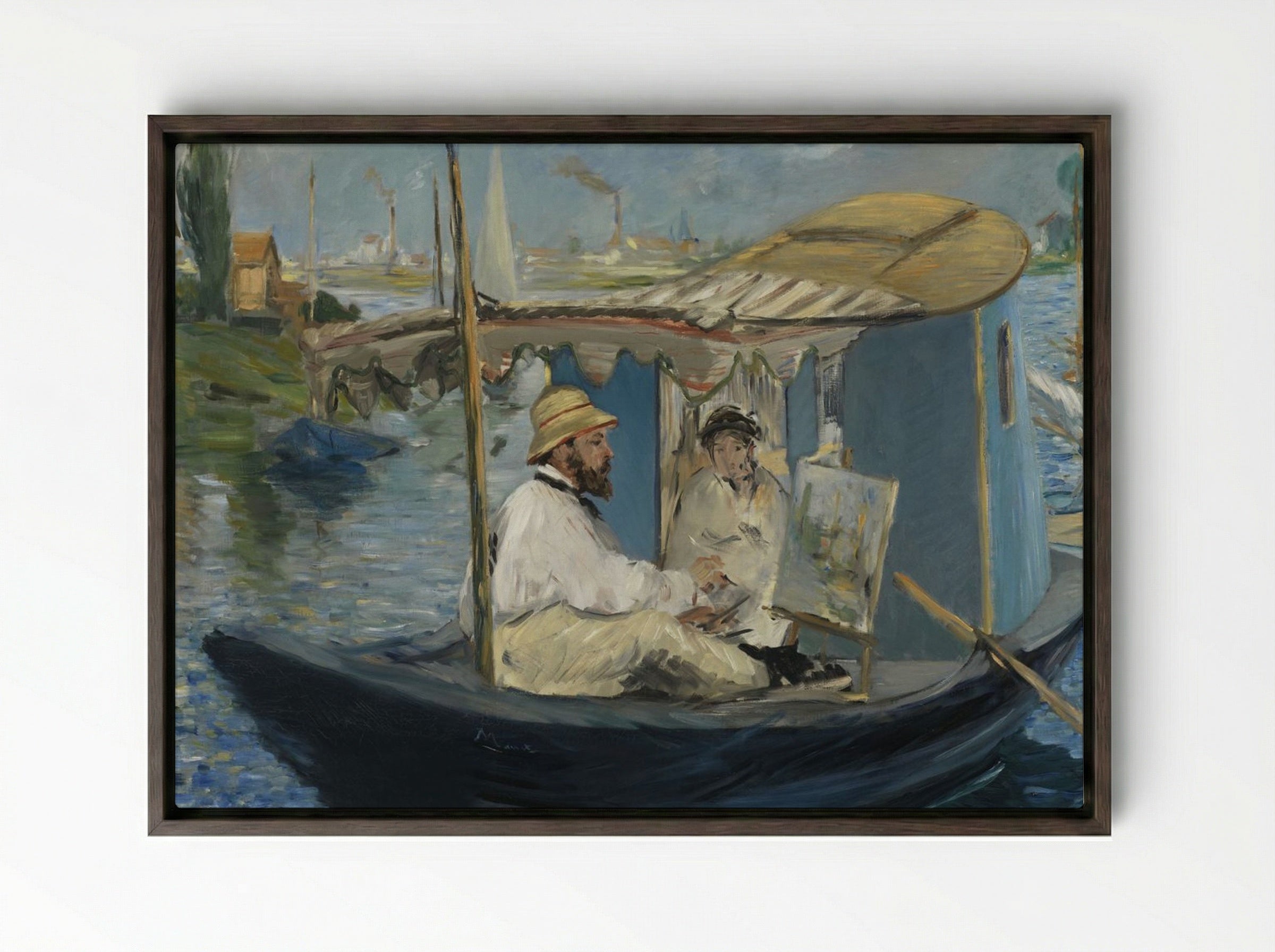 Claude Monet Painting in his Studio - Édouard Manet - Framed Canvas Dark Wood