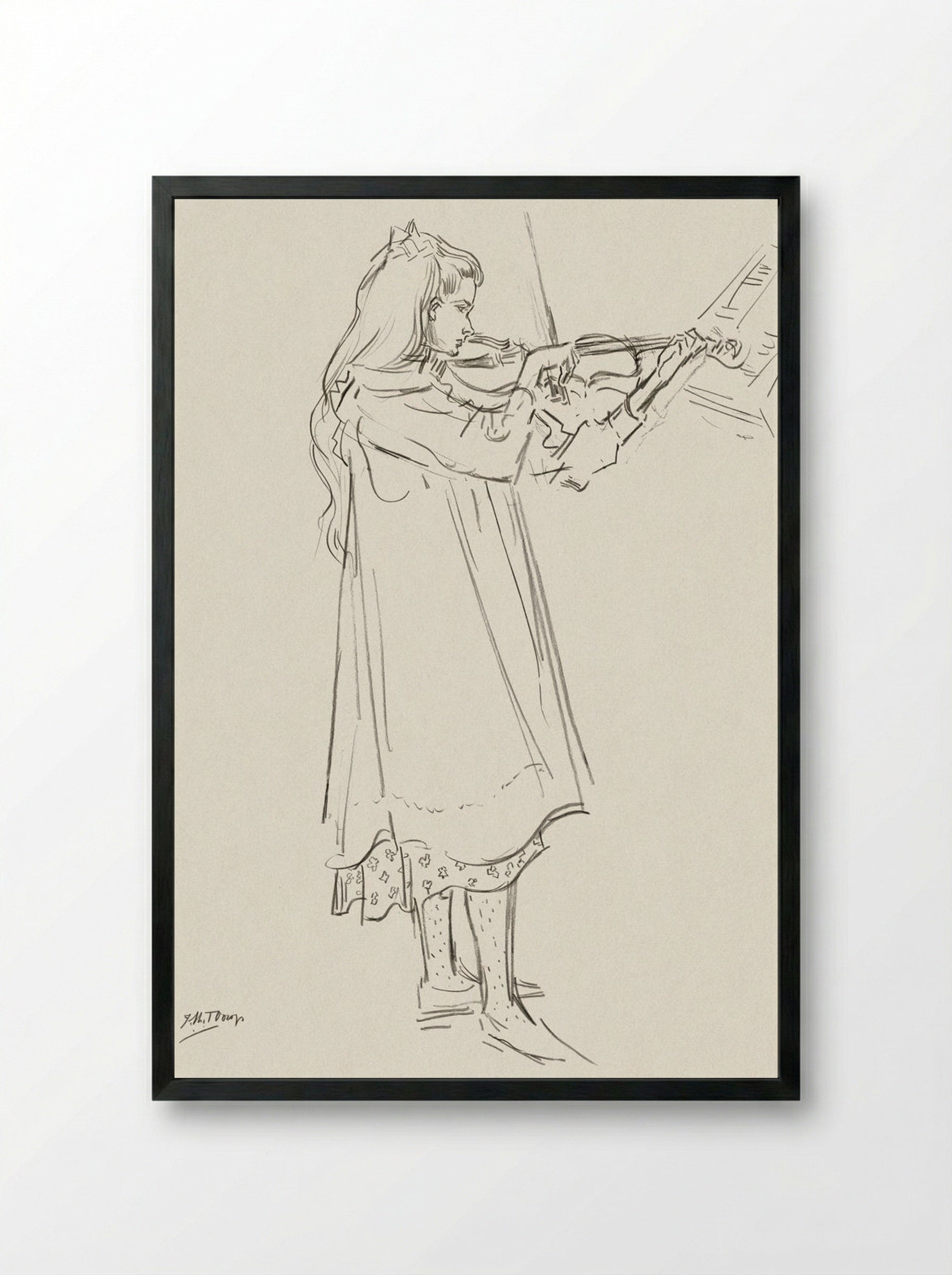 Girl Playing the Violin - Jan Toorop - Framed Print Black