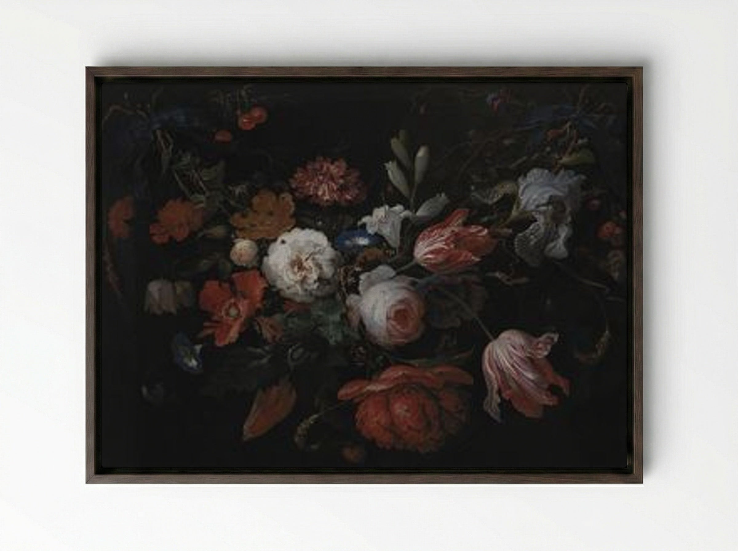 A Garland of Flowers - Abraham Mignon - Framed Canvas Dark Wood