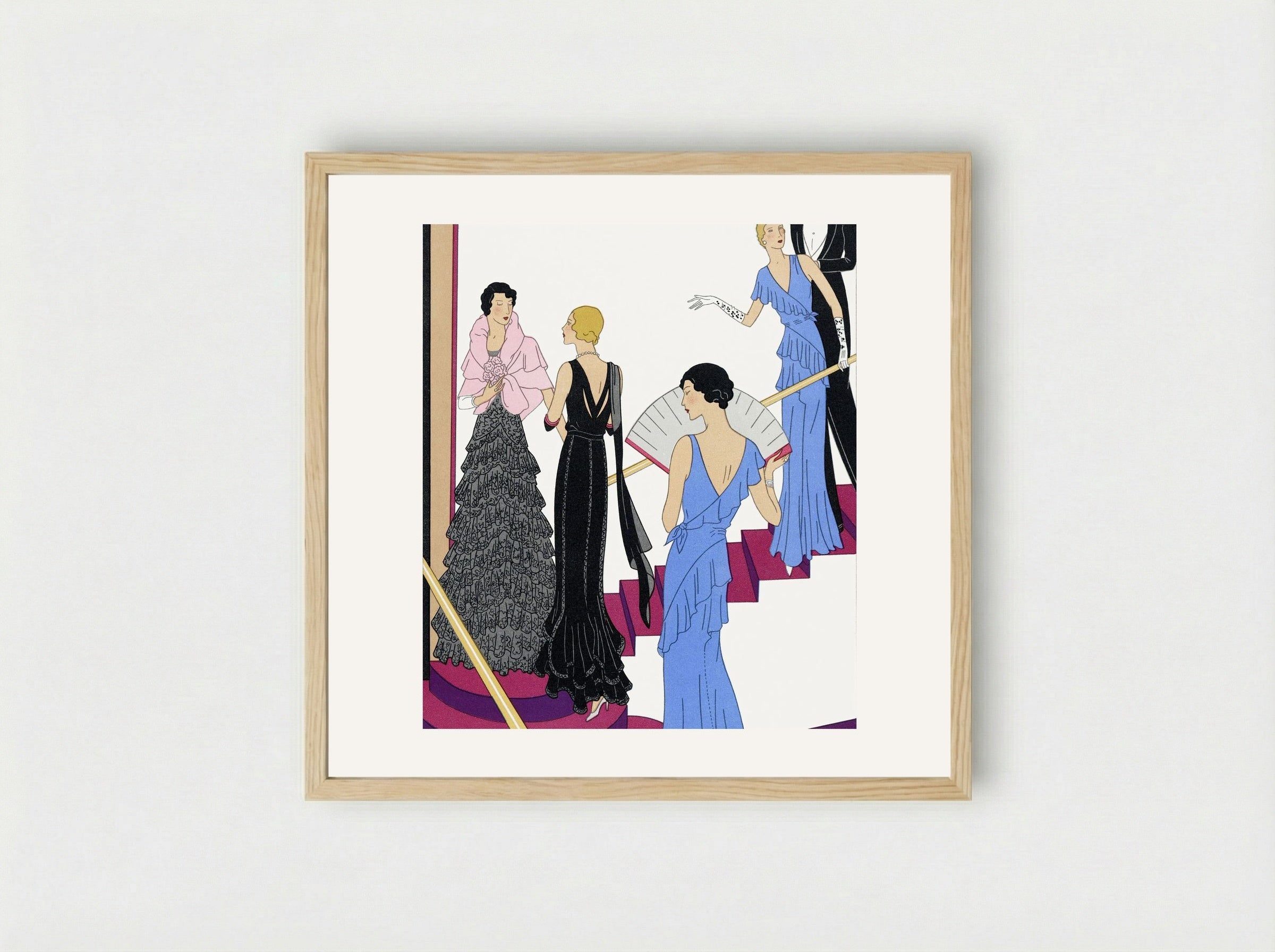 Lace Evening Dress with a Moire Cape - Redfern Ltd. - Framed Print Wood