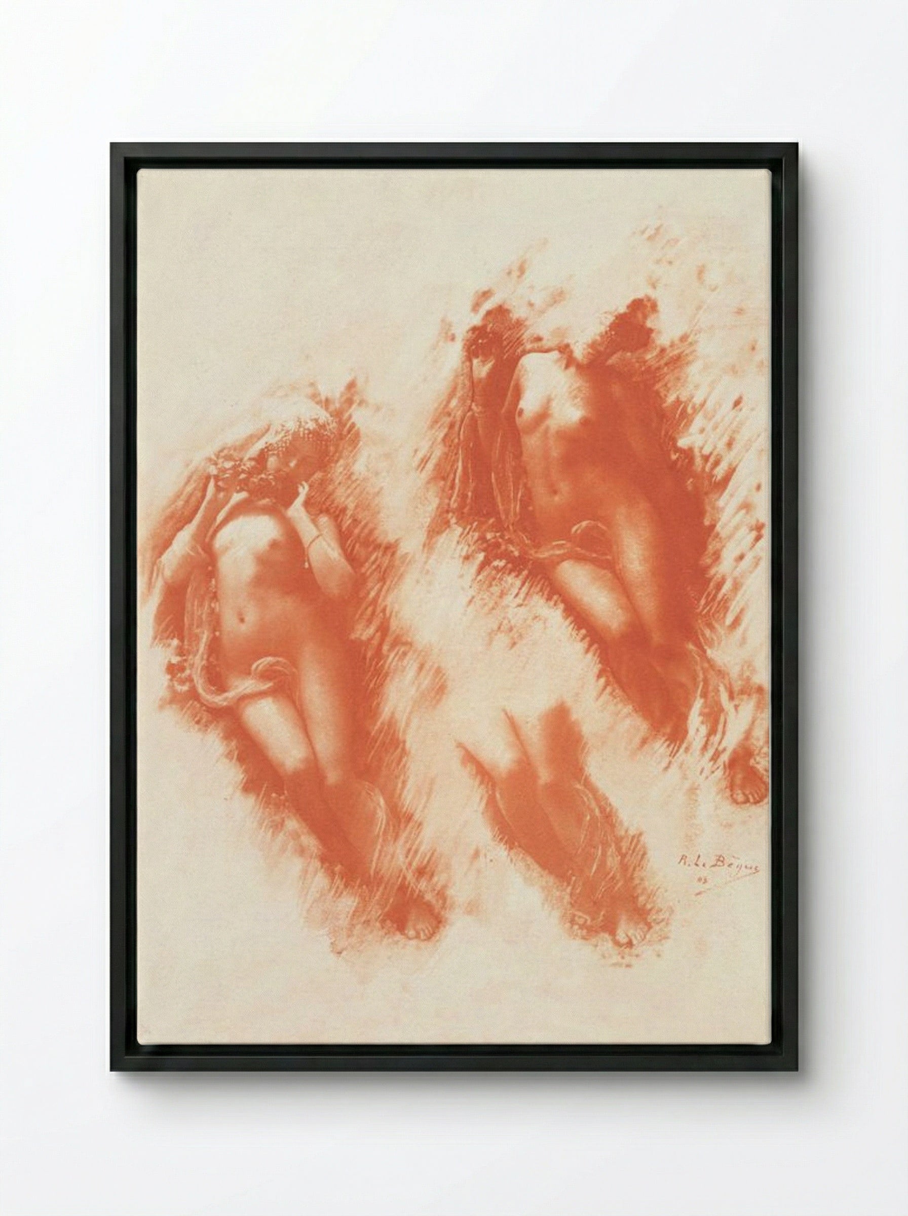 Study of Nude Women (Sanguine Chalk) - René Le Bègue - Framed Canvas Black