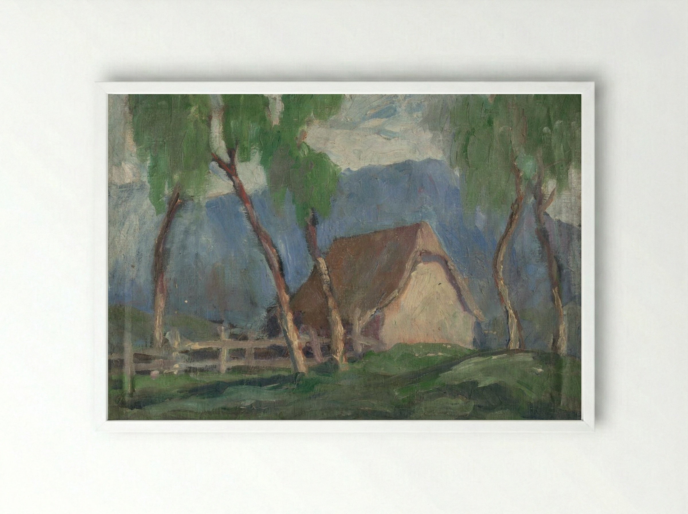 Landscape with Birches - Zolo Palugyay - Framed Print White