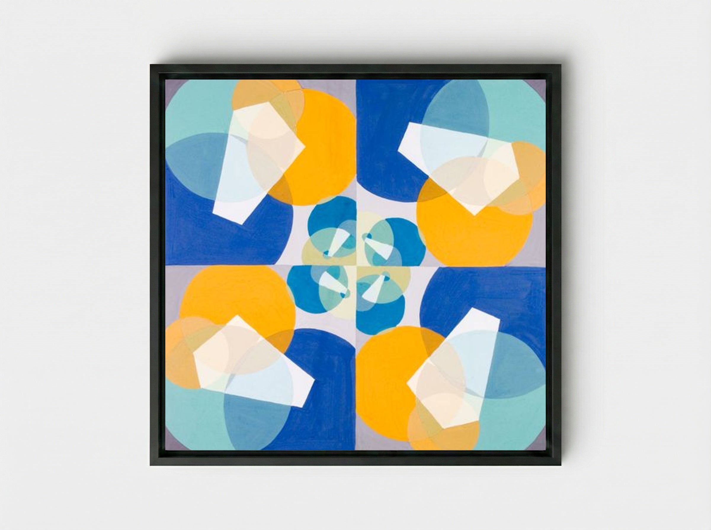 Green Squares - Joseph Schillinger - Framed Canvas Black