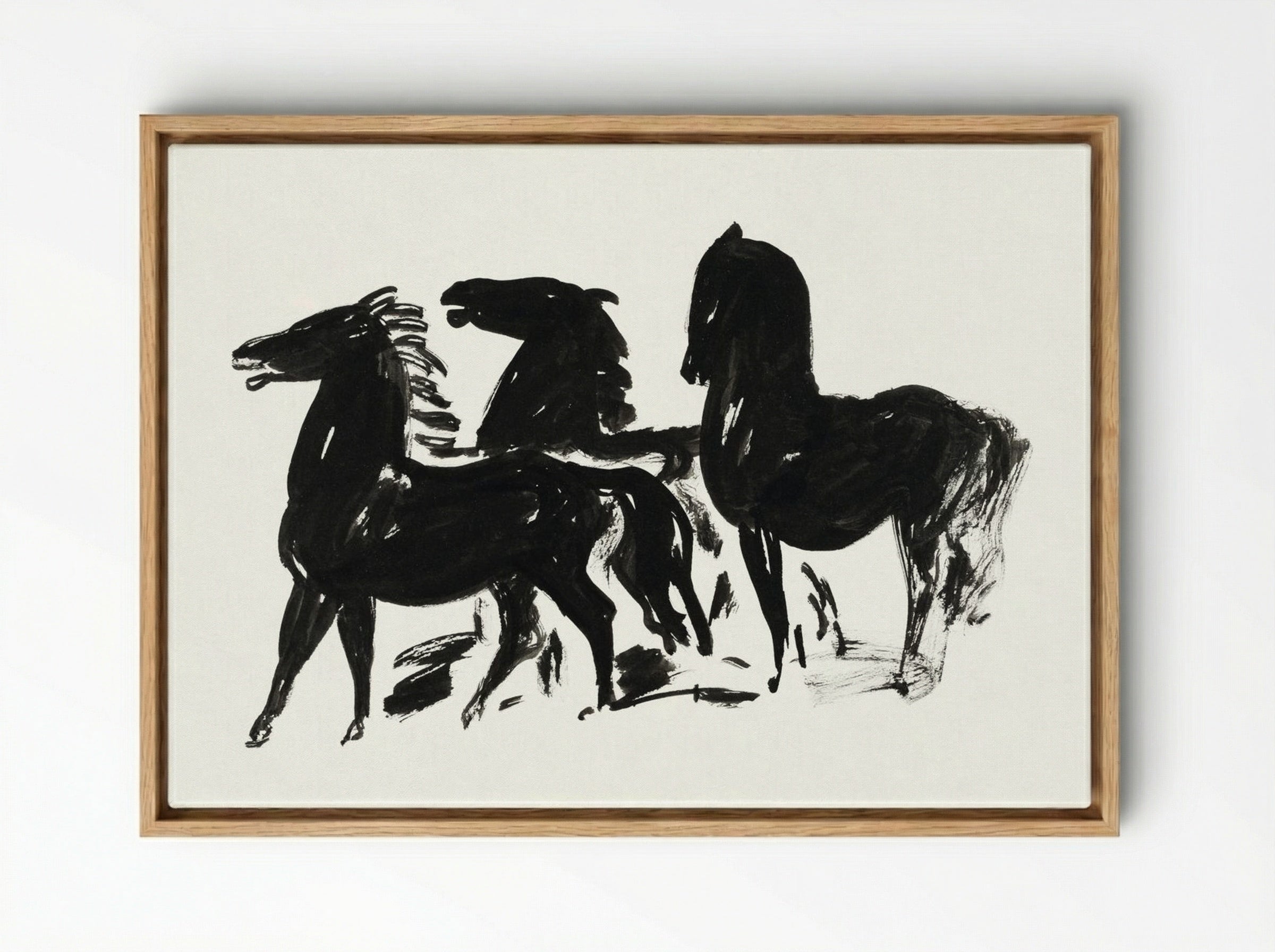 Three Black Horses Standing, Facing Left - Leo Gestel - Framed Canvas Wood