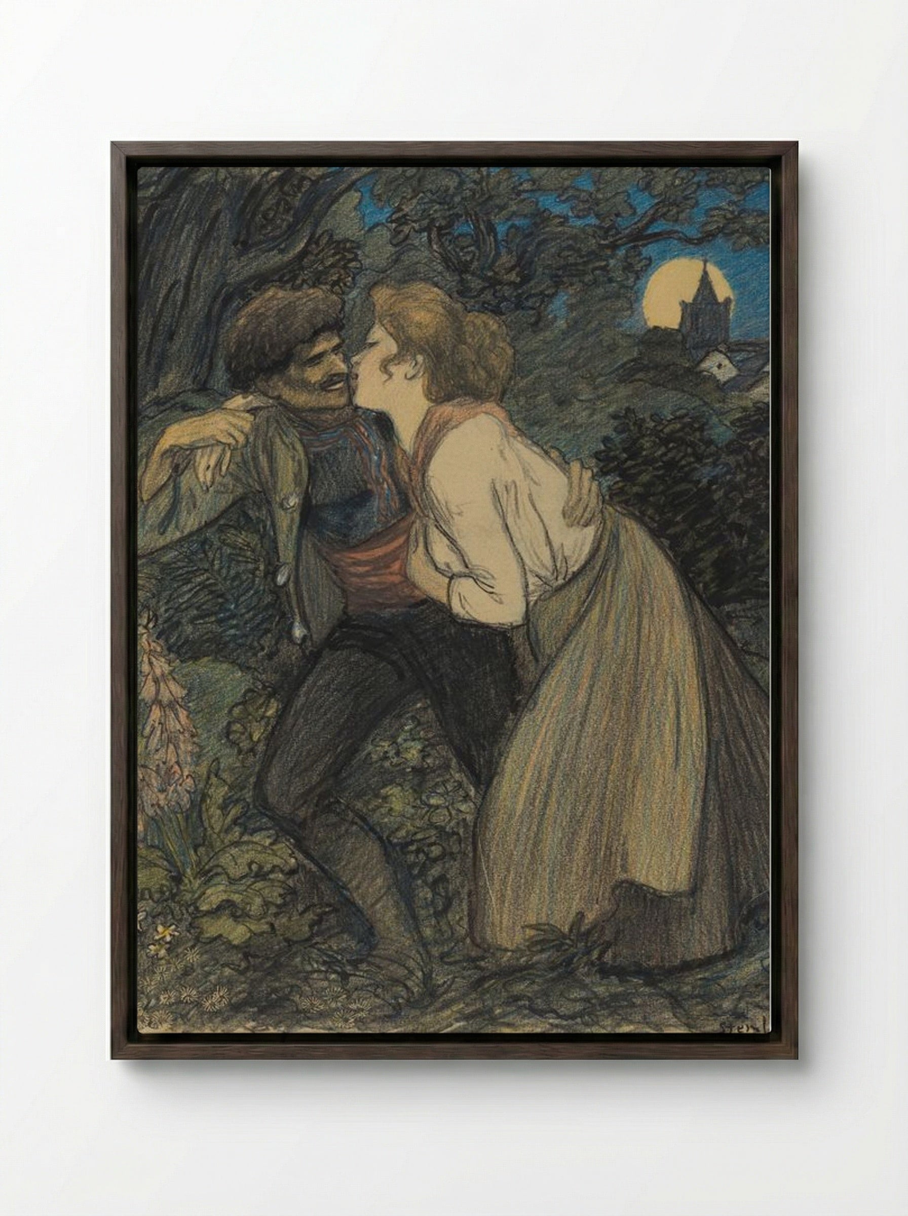 La chienne au loup - Théophile Alexandre Steinlen - Framed Canvas Dark Wood