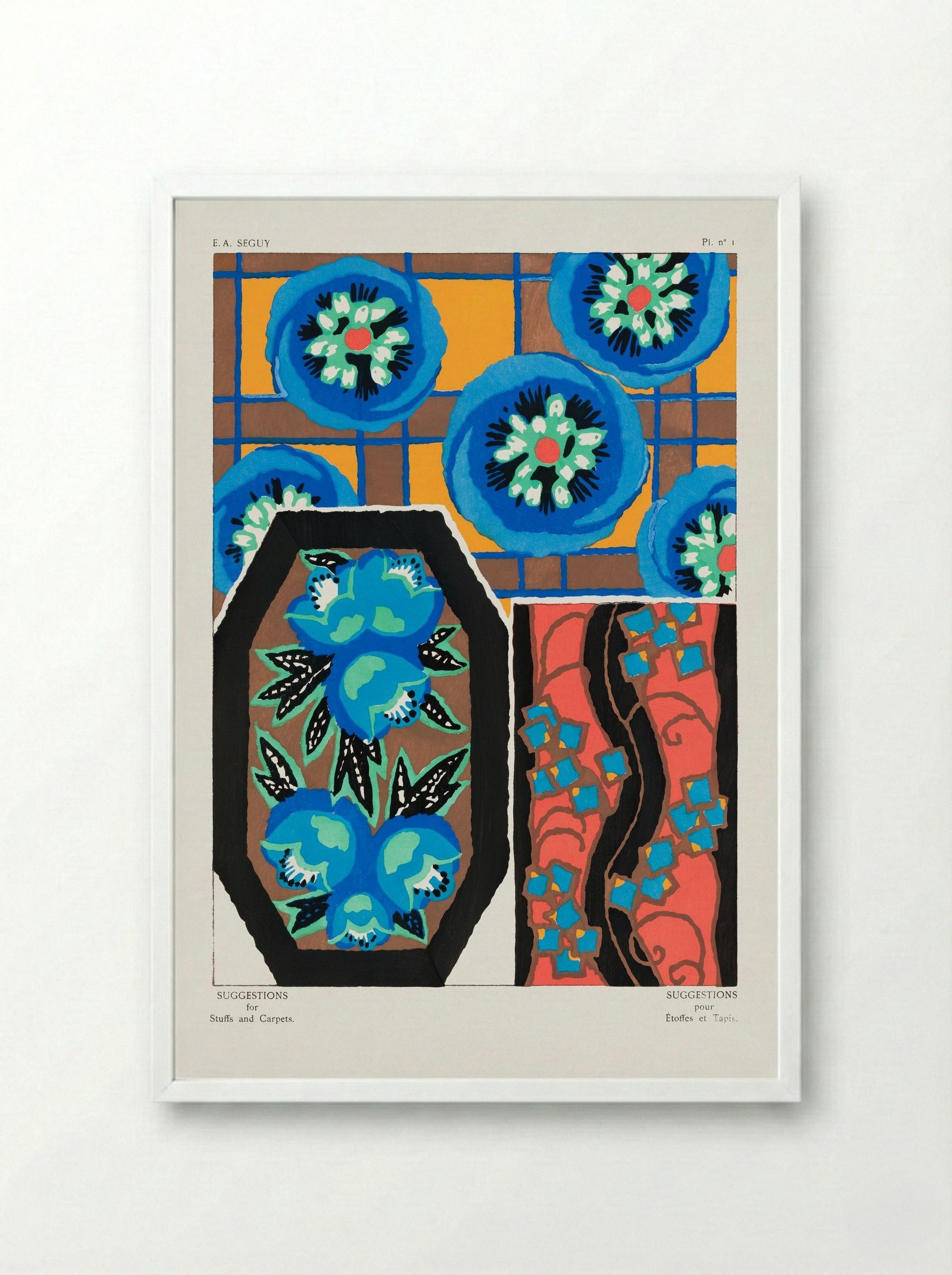 Suggestions for Stuffs and Carpets, Plate 1 - Émile-Allain Séguy - Framed Print White