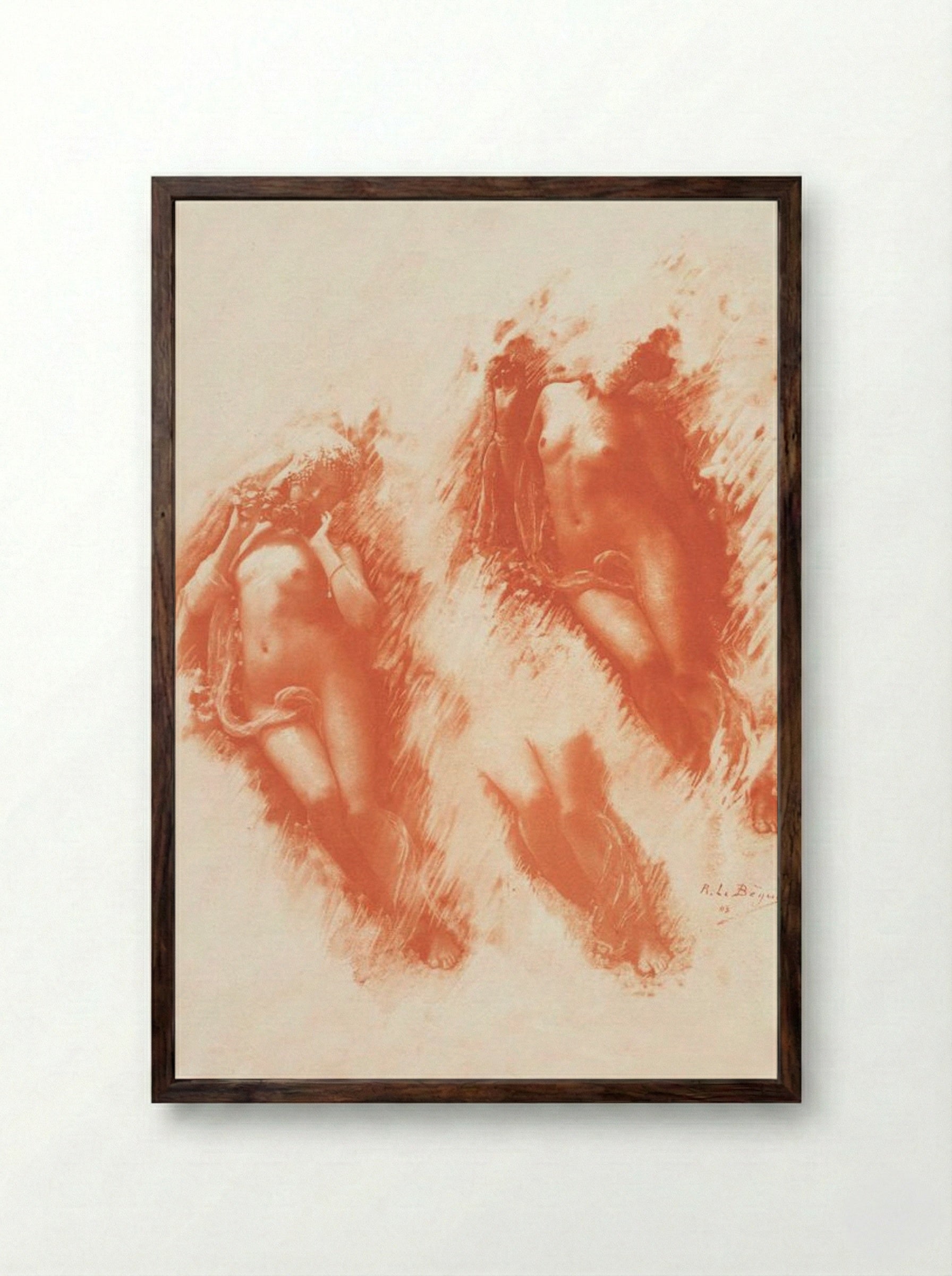 Study of Nude Women (Sanguine Chalk) - René Le Bègue - Framed Print Dark Wood