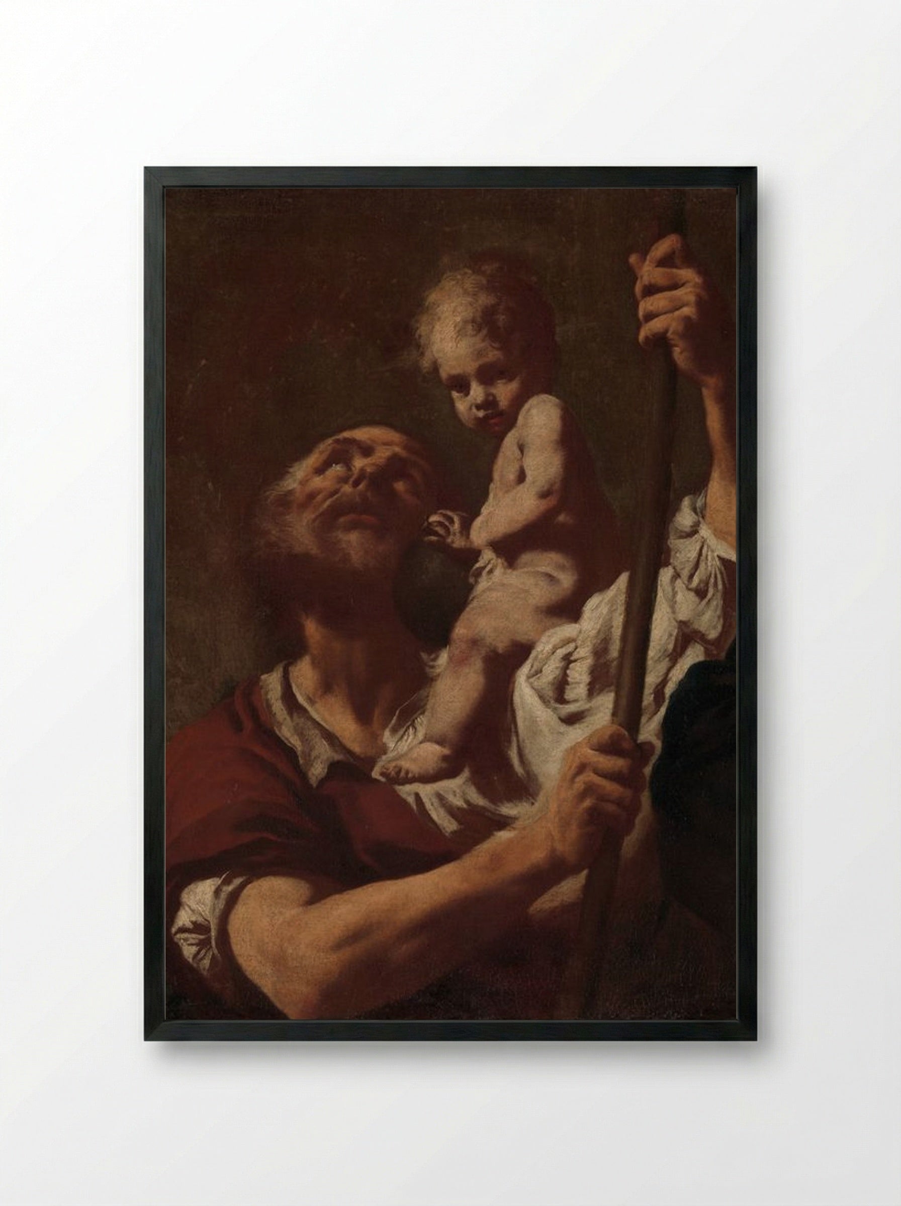Saint Christopher Carrying the Infant Christ - Giovanni Battista Piazzetta - Framed Print Black
