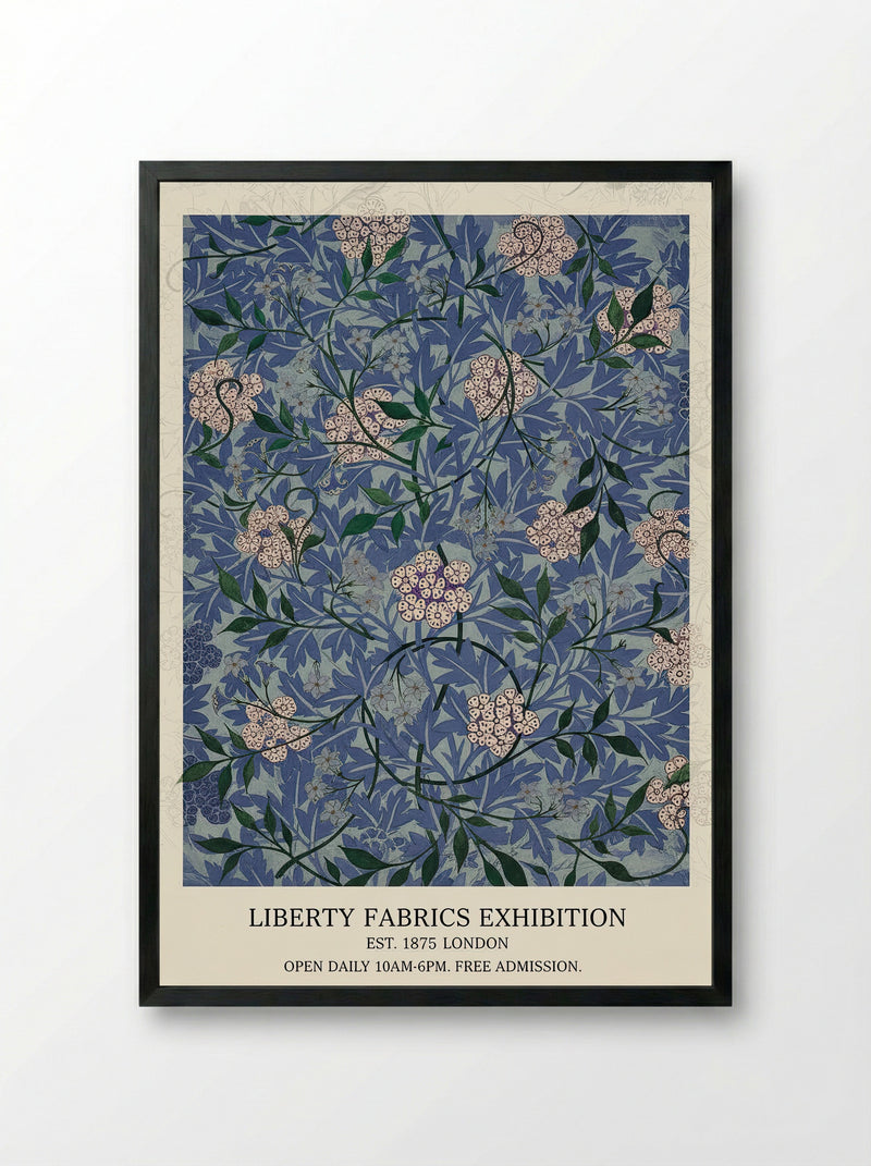 Floral Blue Harmony - William Morris - Framed Print Black