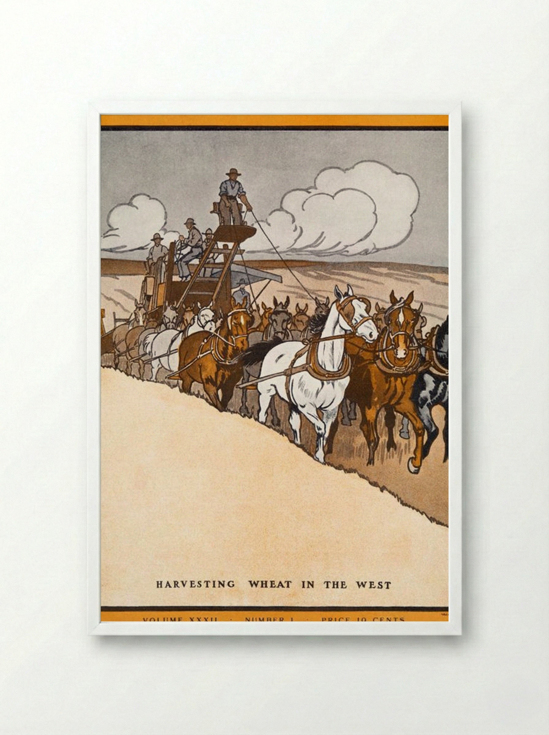 Harvesting Wheat in the West - Edward Penfield - Framed Print White