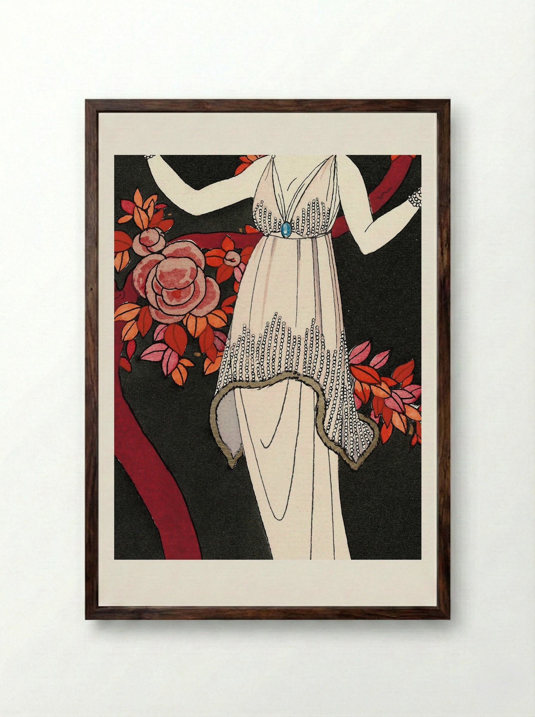 L'Arbre de Science, Robe du Soir de Doeuillet - George Barbier - Framed Print Dark Wood