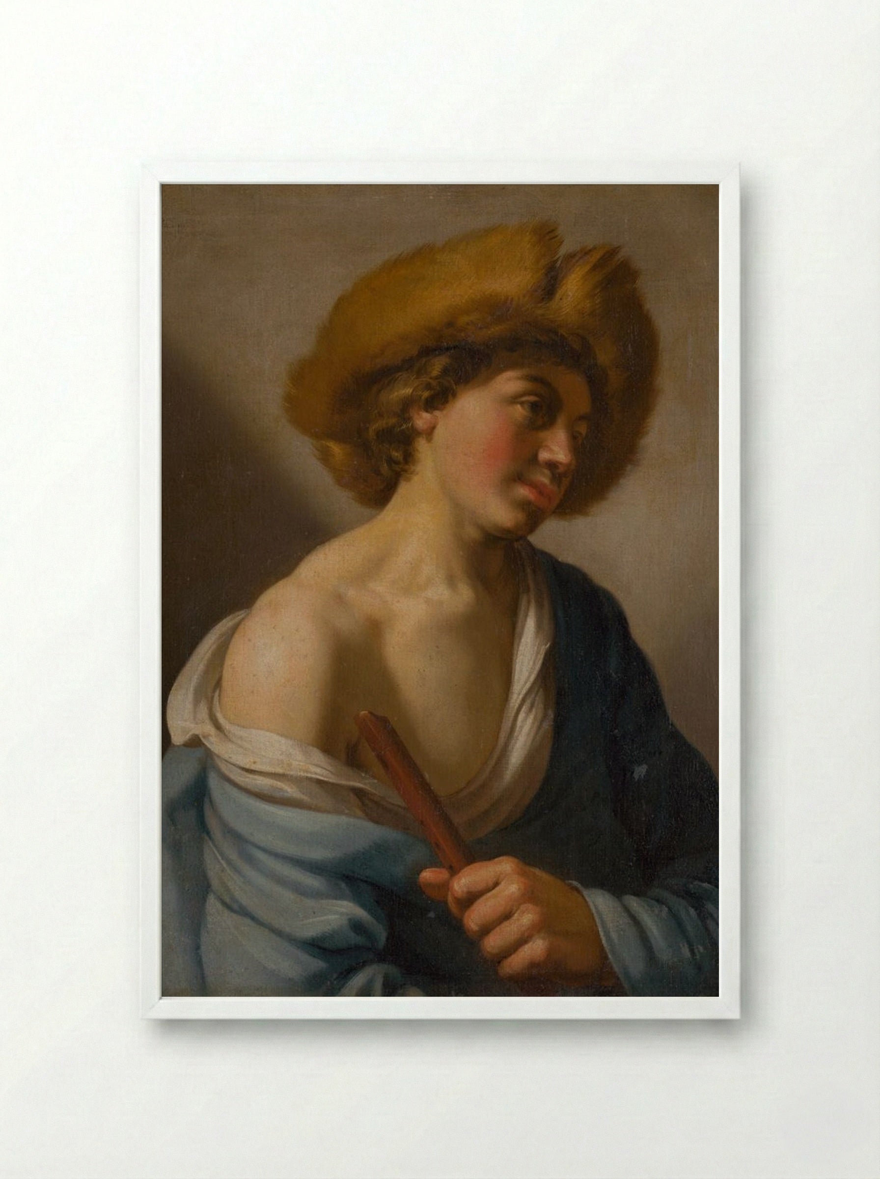 Shepherd with a Flute - Hendrick ter Brugghen - Framed Print White