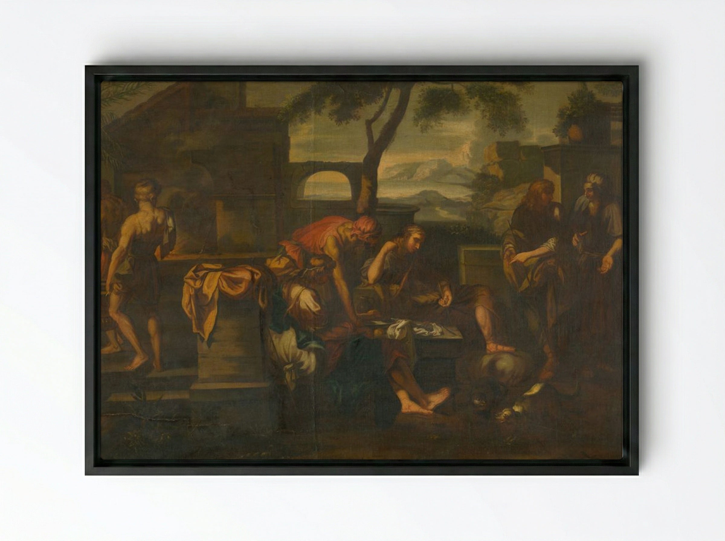 Biblical Scene with Figures - Fine Art Print - Framed Canvas Black