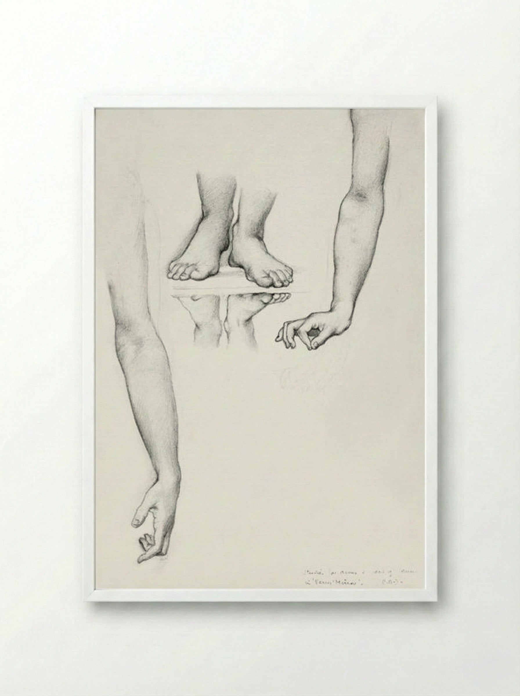 Study for 'The Mirror of Venus' (Arms and Feet) - Edward Burne-Jones - Framed Print White
