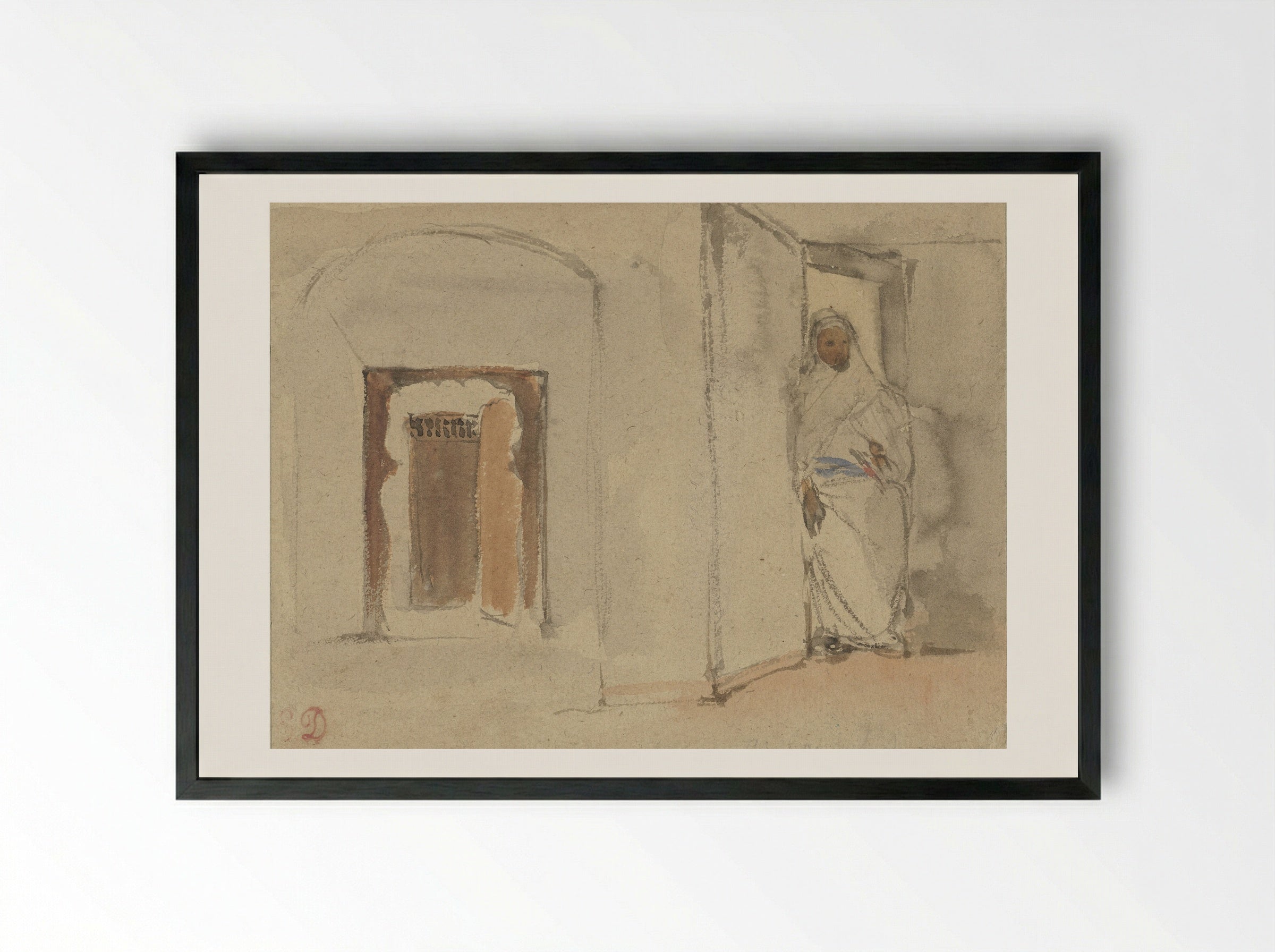 Arabier voor de deur van zijn woning - Eugène Delacroix - Framed Print Black