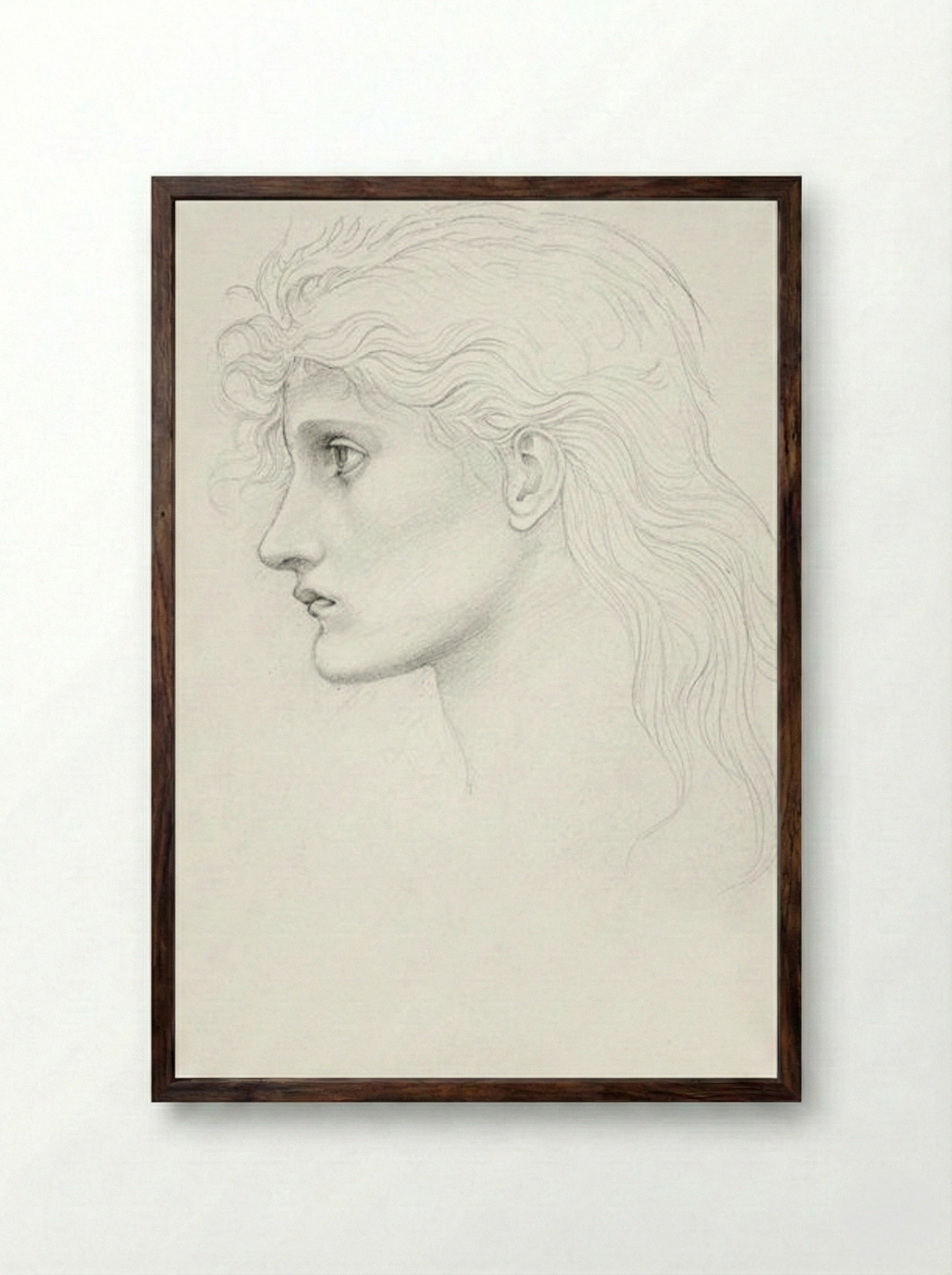 Head of Girl Facing Left - Edward Burne-Jones - Framed Print Dark Wood