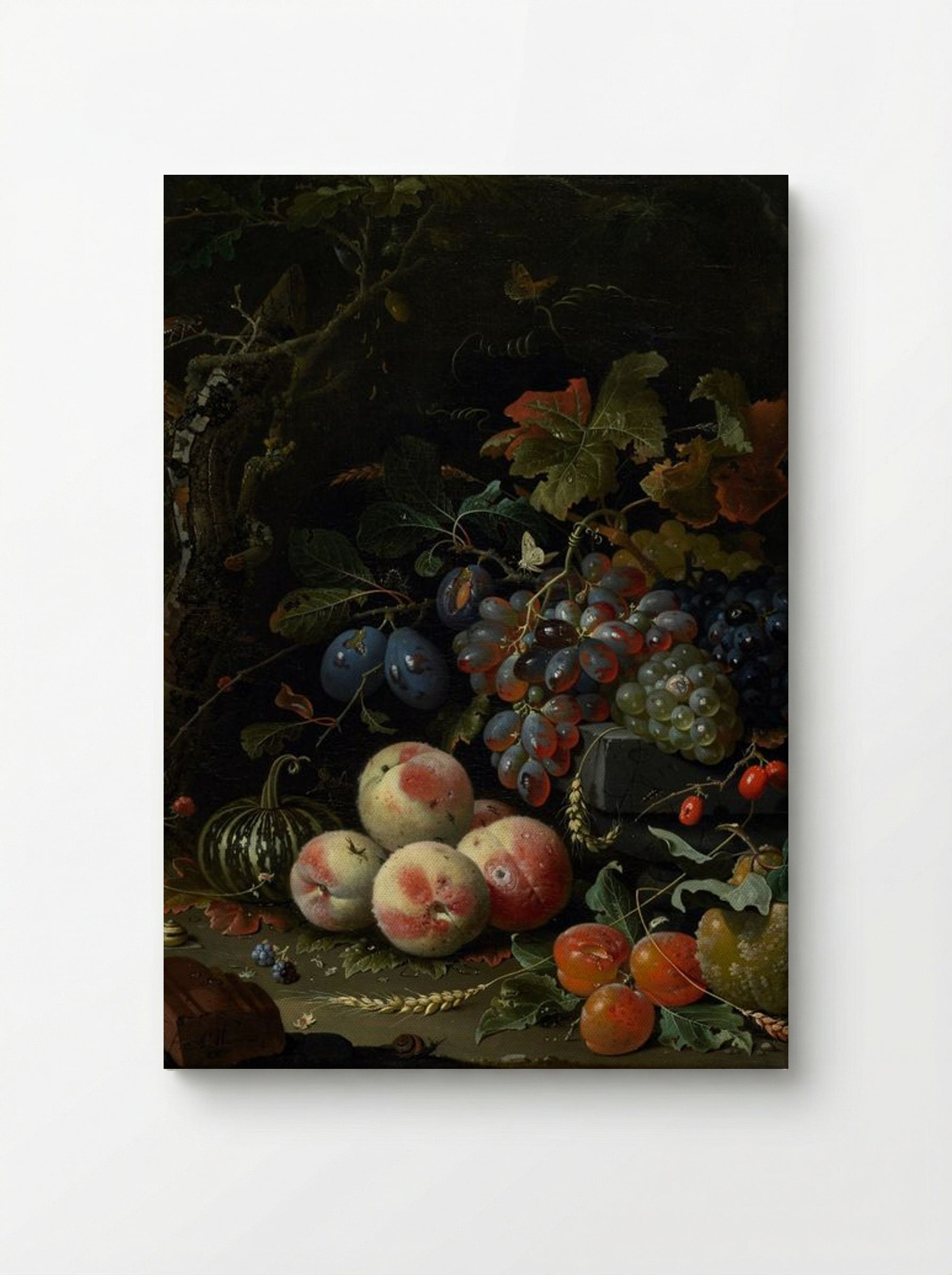 Still Life with Fruit, Foliage, and Insects - Abraham Mignon - Canvas