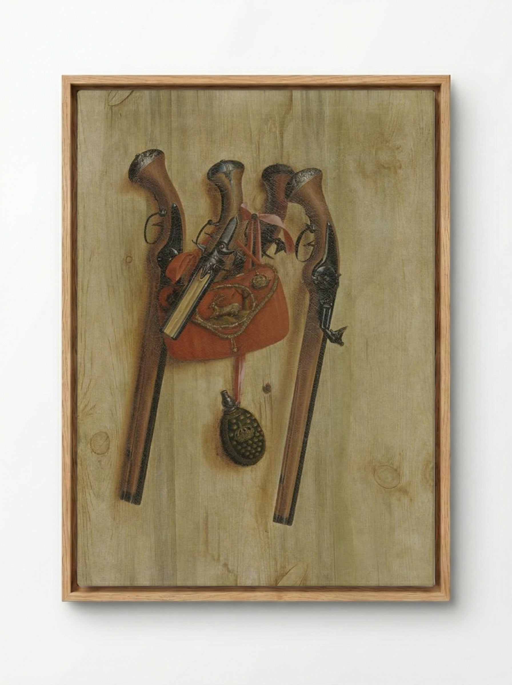 Trompe l'oeil with pistols - Cornelis Norbertus Gysbrechts - Framed Canvas Wood