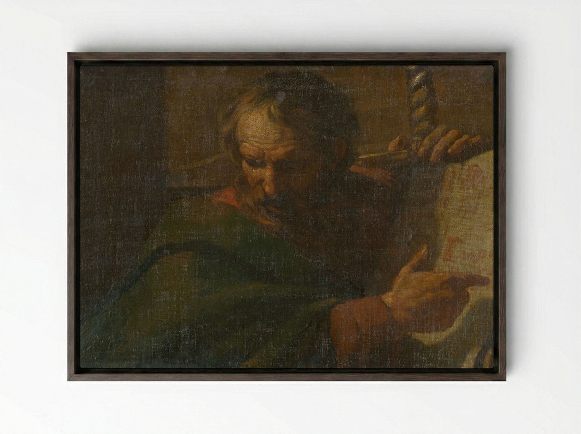 Saint Paul Reading - Rembrandt van Rijn - Framed Canvas Dark Wood