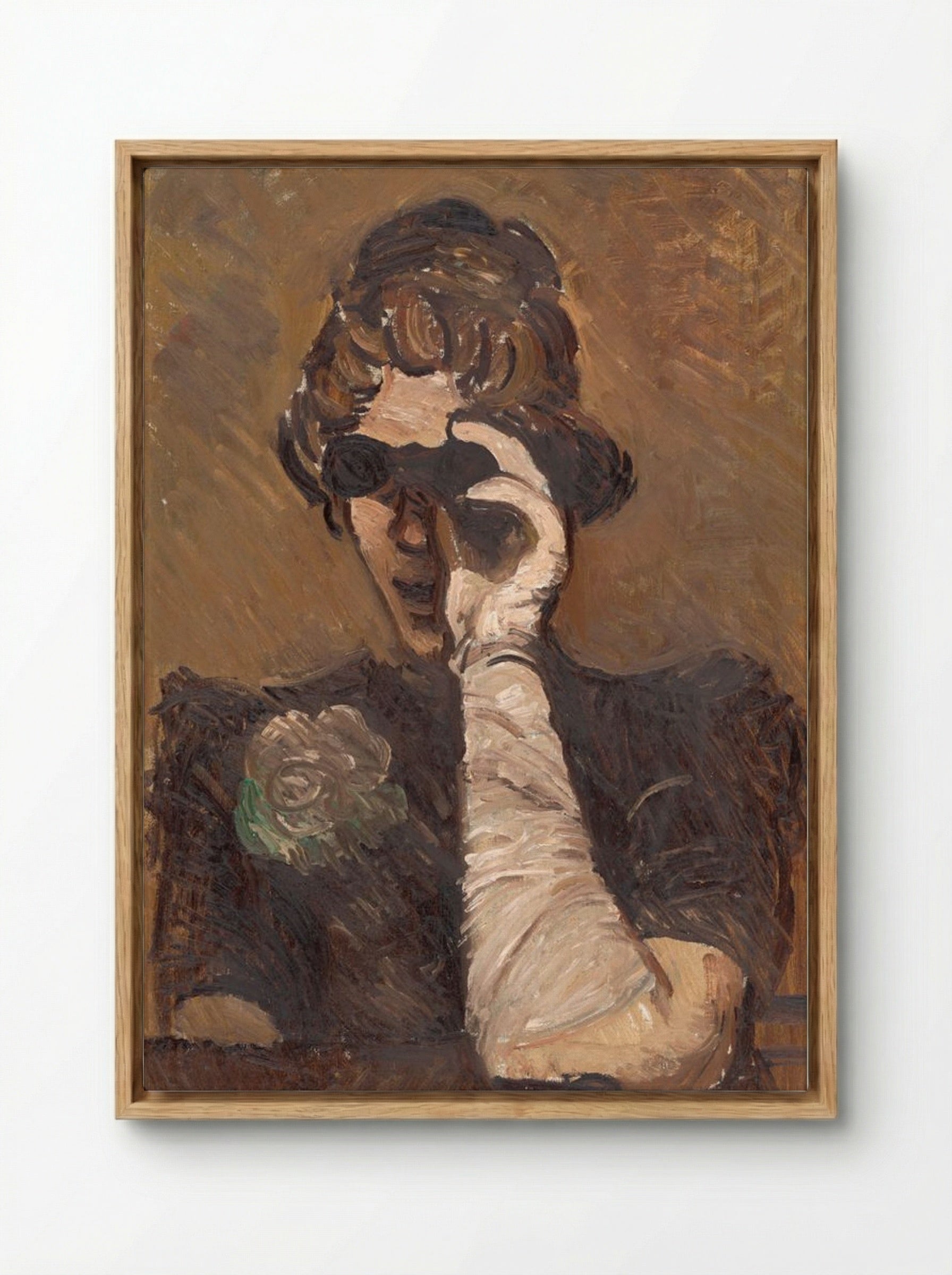 Lady with Opera Glasses - Cyprián Majerník - Framed Canvas Wood