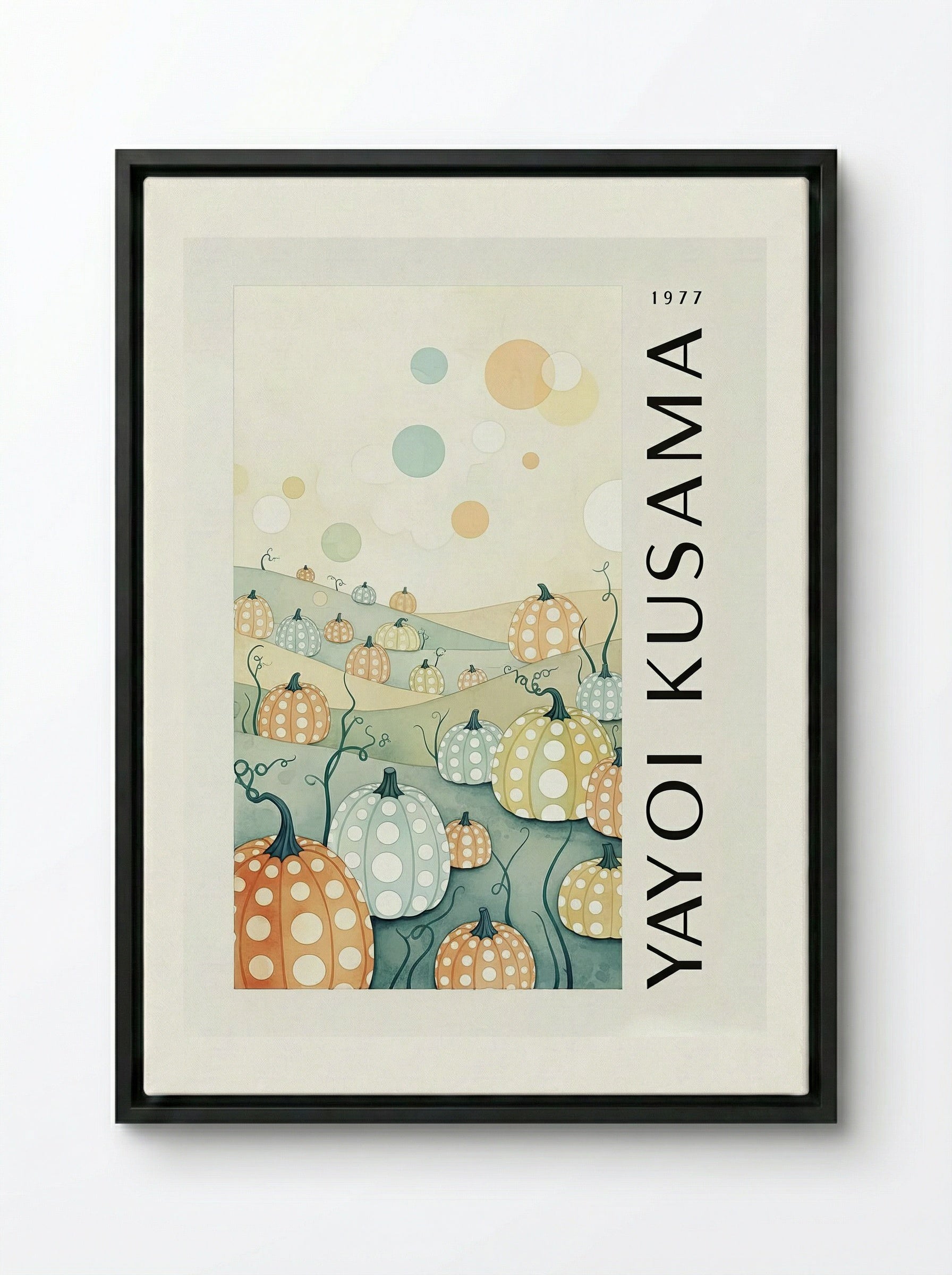 Pumpkins - Yayoi Kusama - Framed Canvas Black