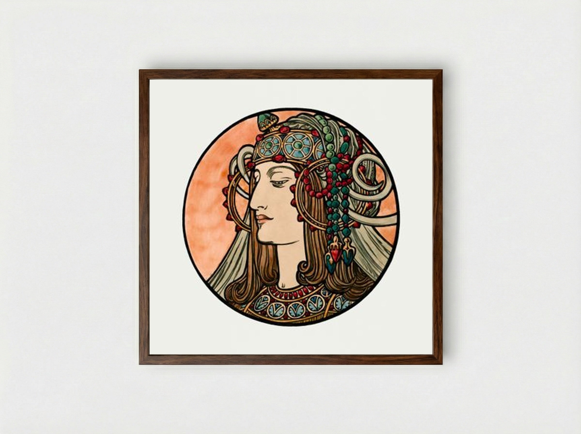 Stained Glass Window Design for Fouquet Boutique - Alphonse Mucha - Framed Print Dark Wood