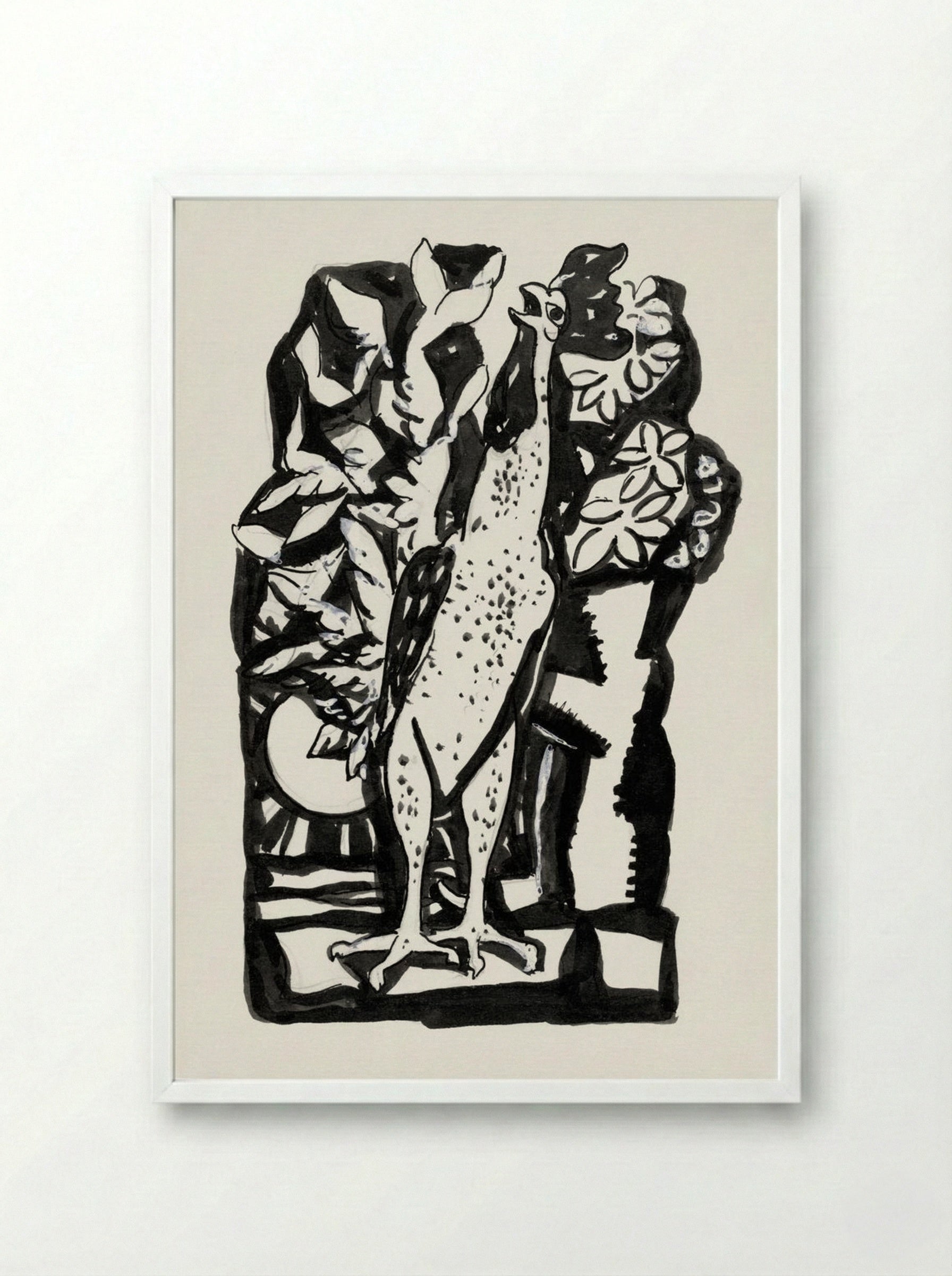 Crowing Rooster - Leo Gestel - Framed Print White