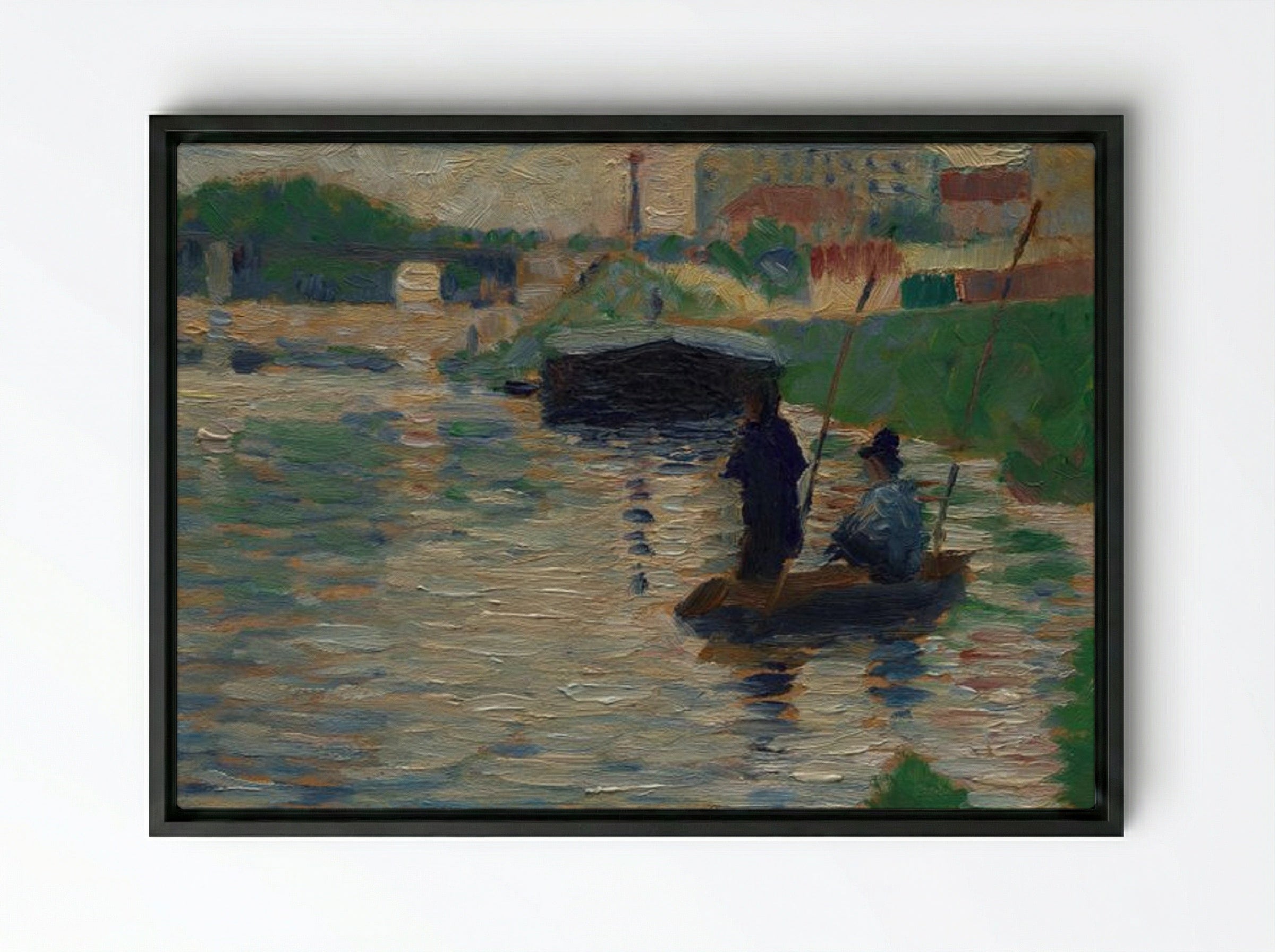 View of the Seine - Georges Seurat - Framed Canvas Black