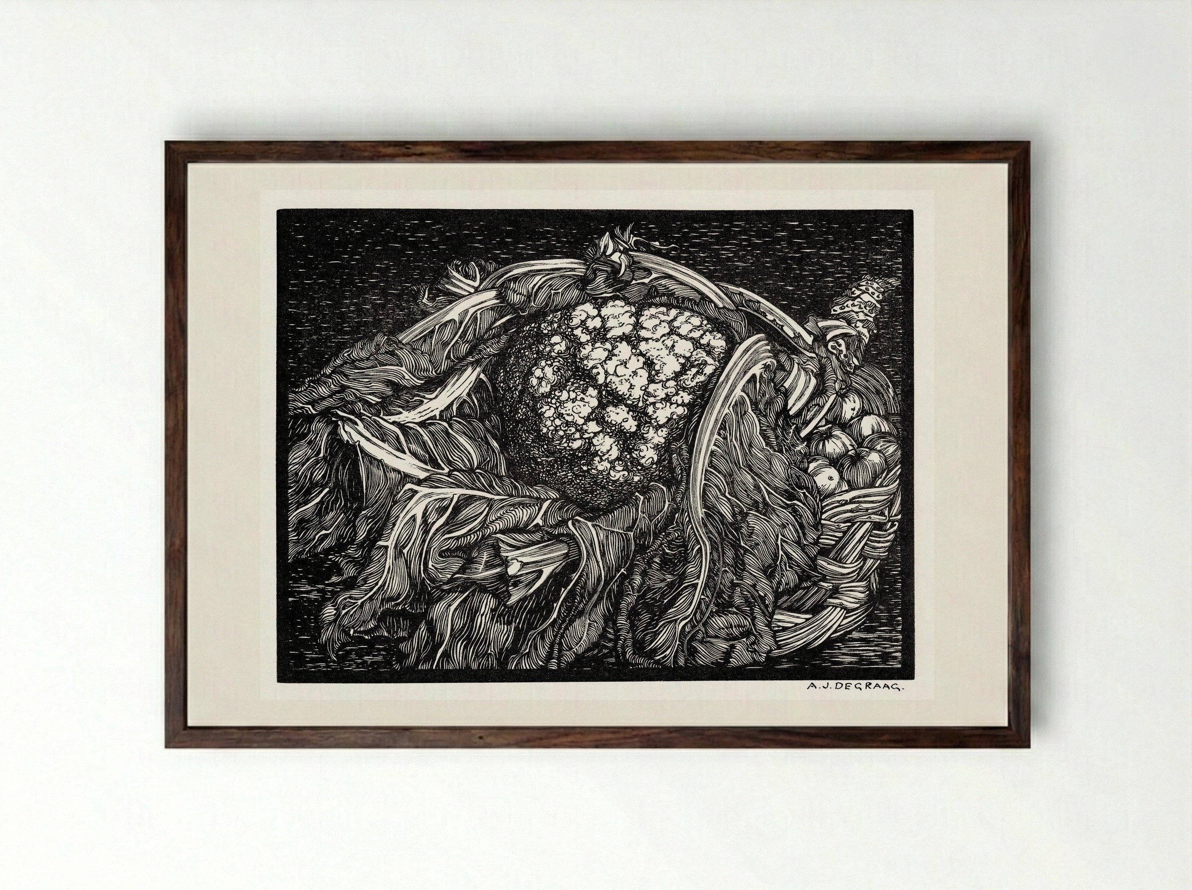 Cauliflower - Julie de Graag - Framed Print Dark Wood