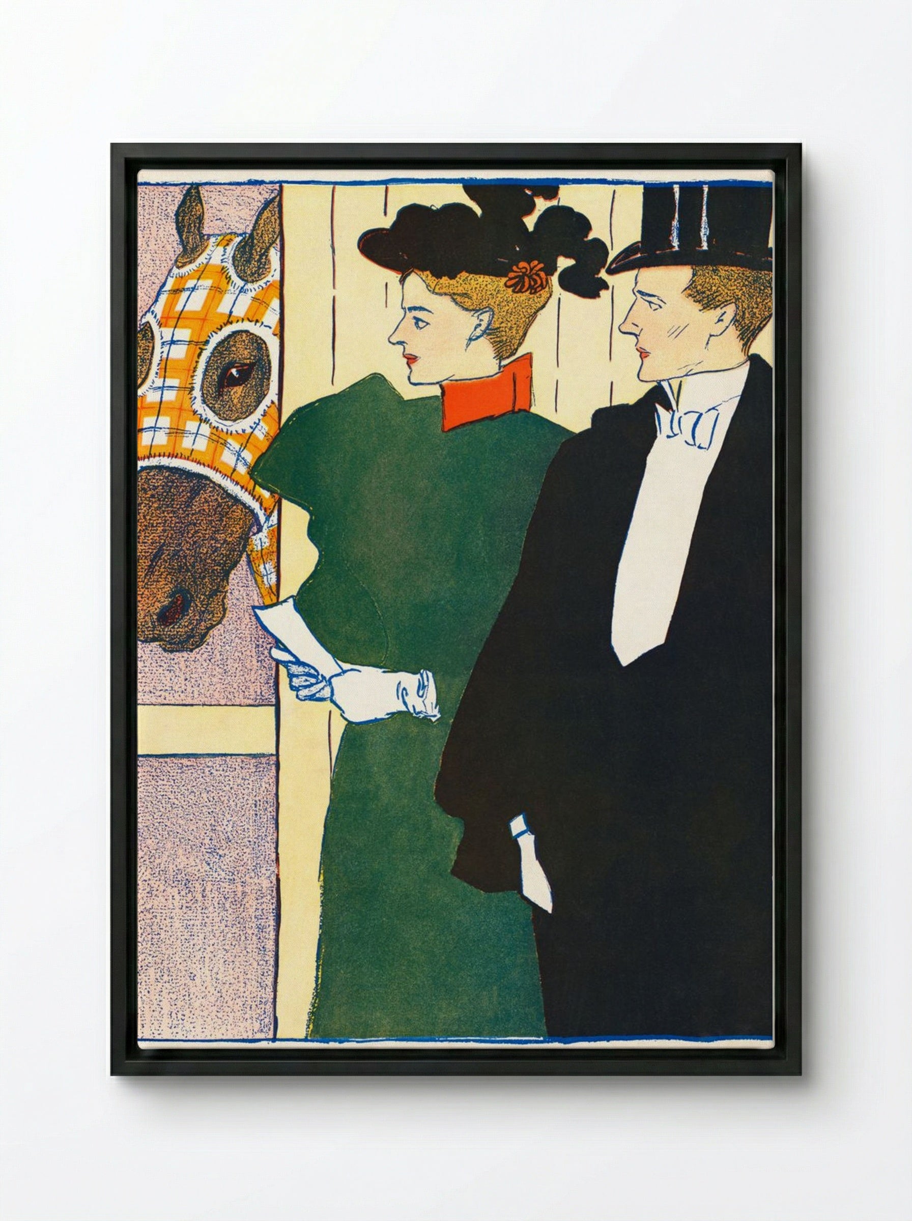 Woman Holding a Horse Racing Ticket - Edward Penfield - Framed Canvas Black