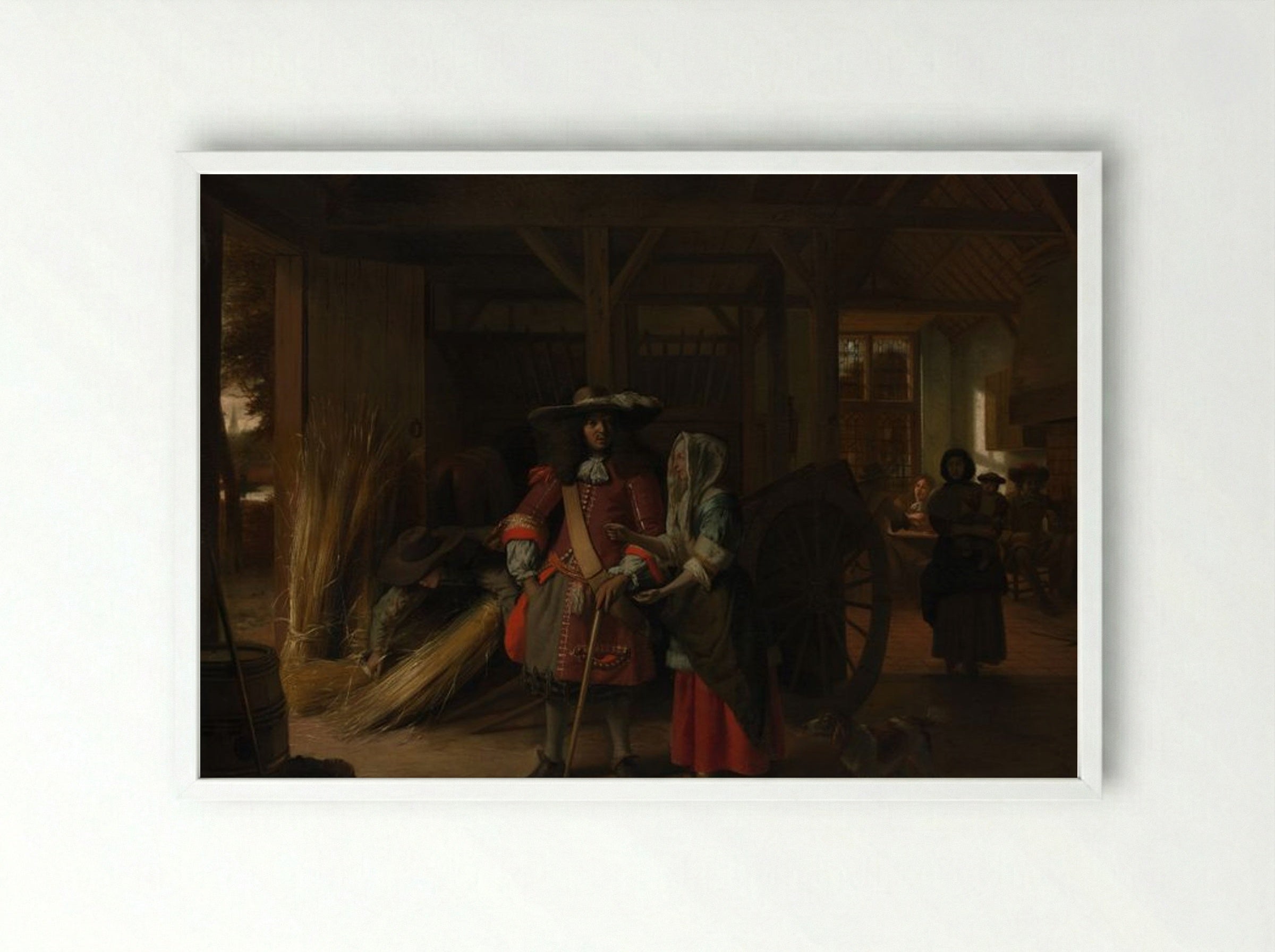 Paying the Hostess - Pieter de Hooch - Framed Print White