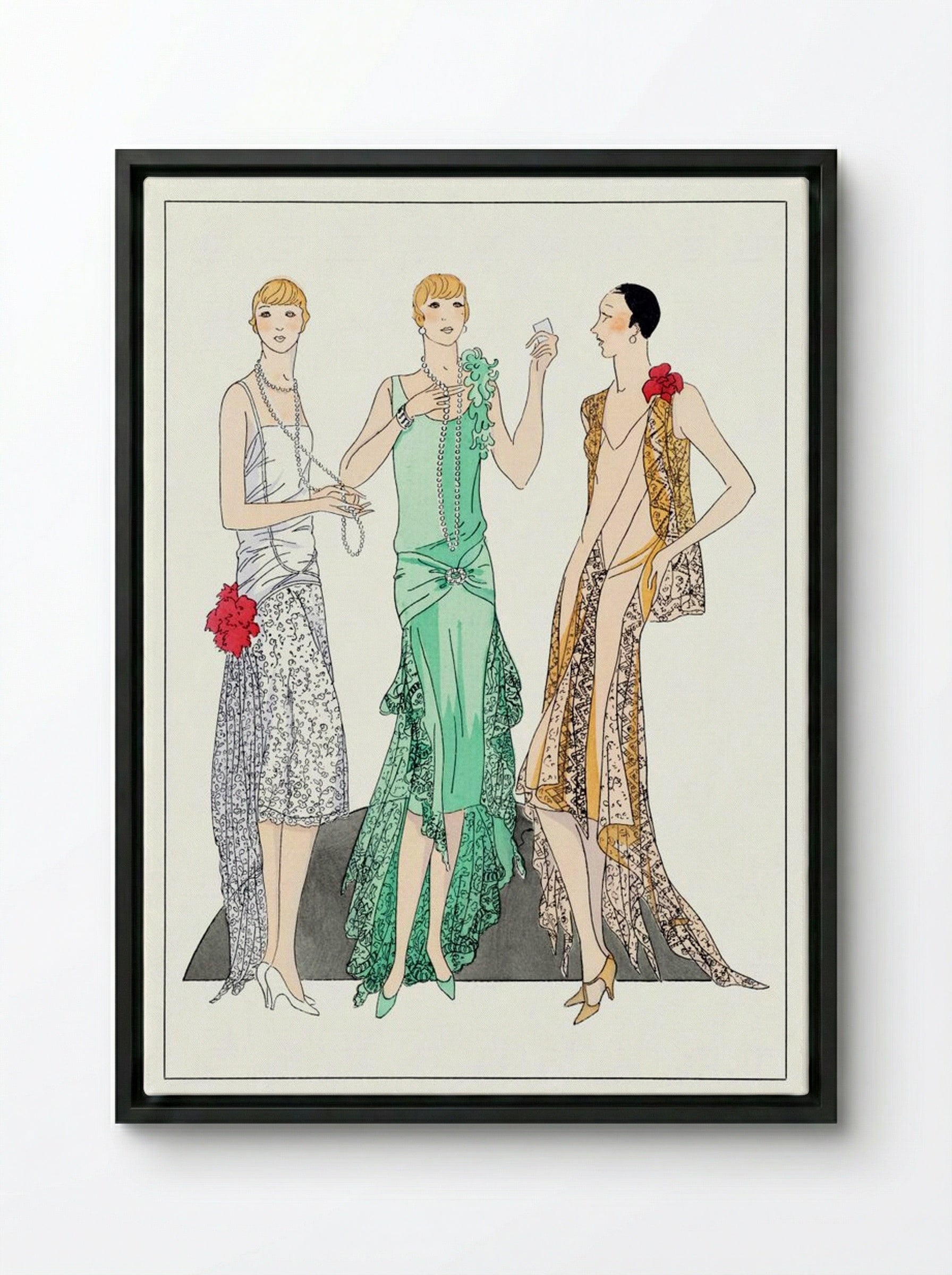 Three Evening Dresses with Lace - V. Racine - Framed Canvas Black