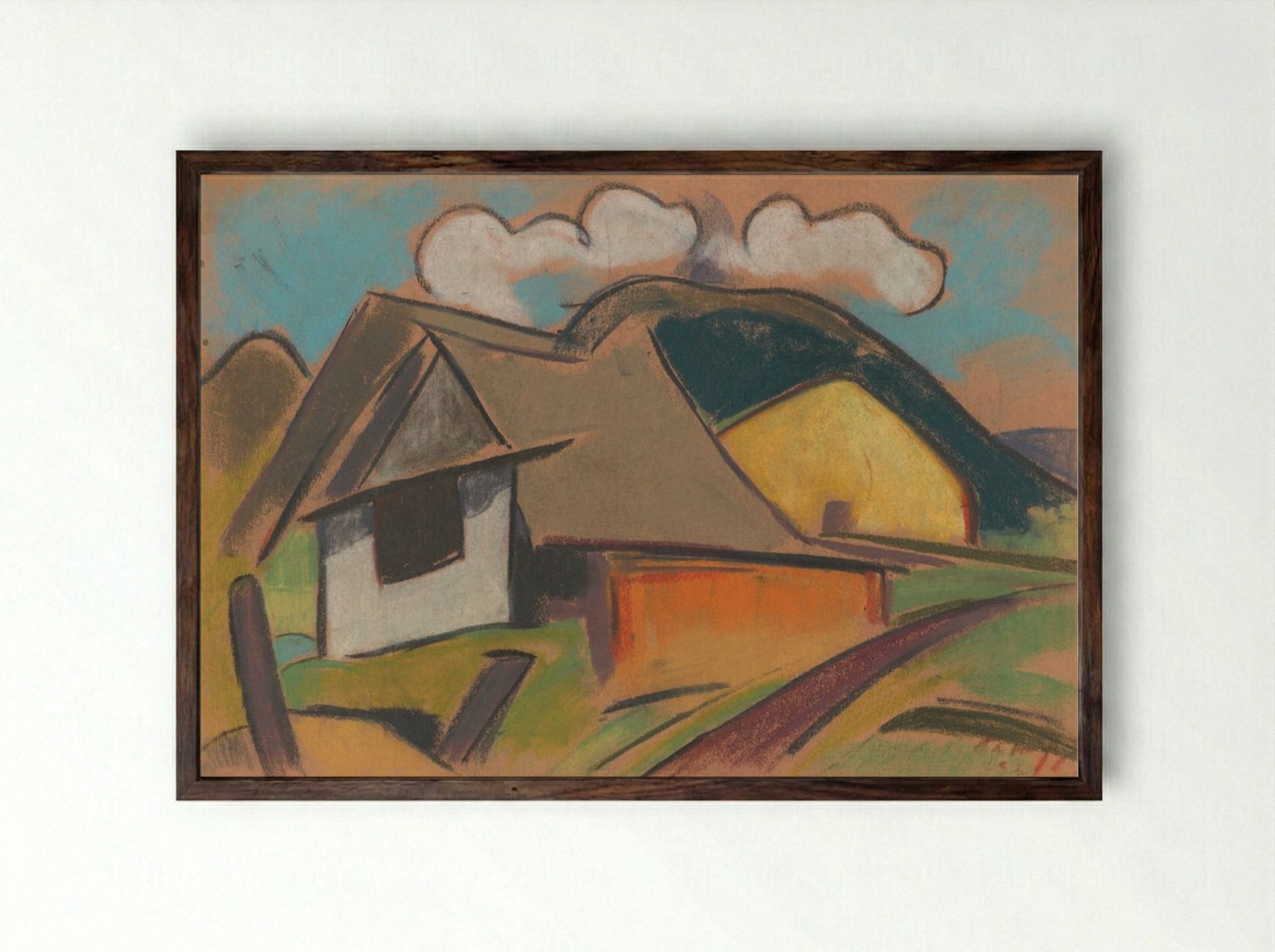 Cottages in the Mountains - Zolo Palugyay - Framed Print Dark Wood