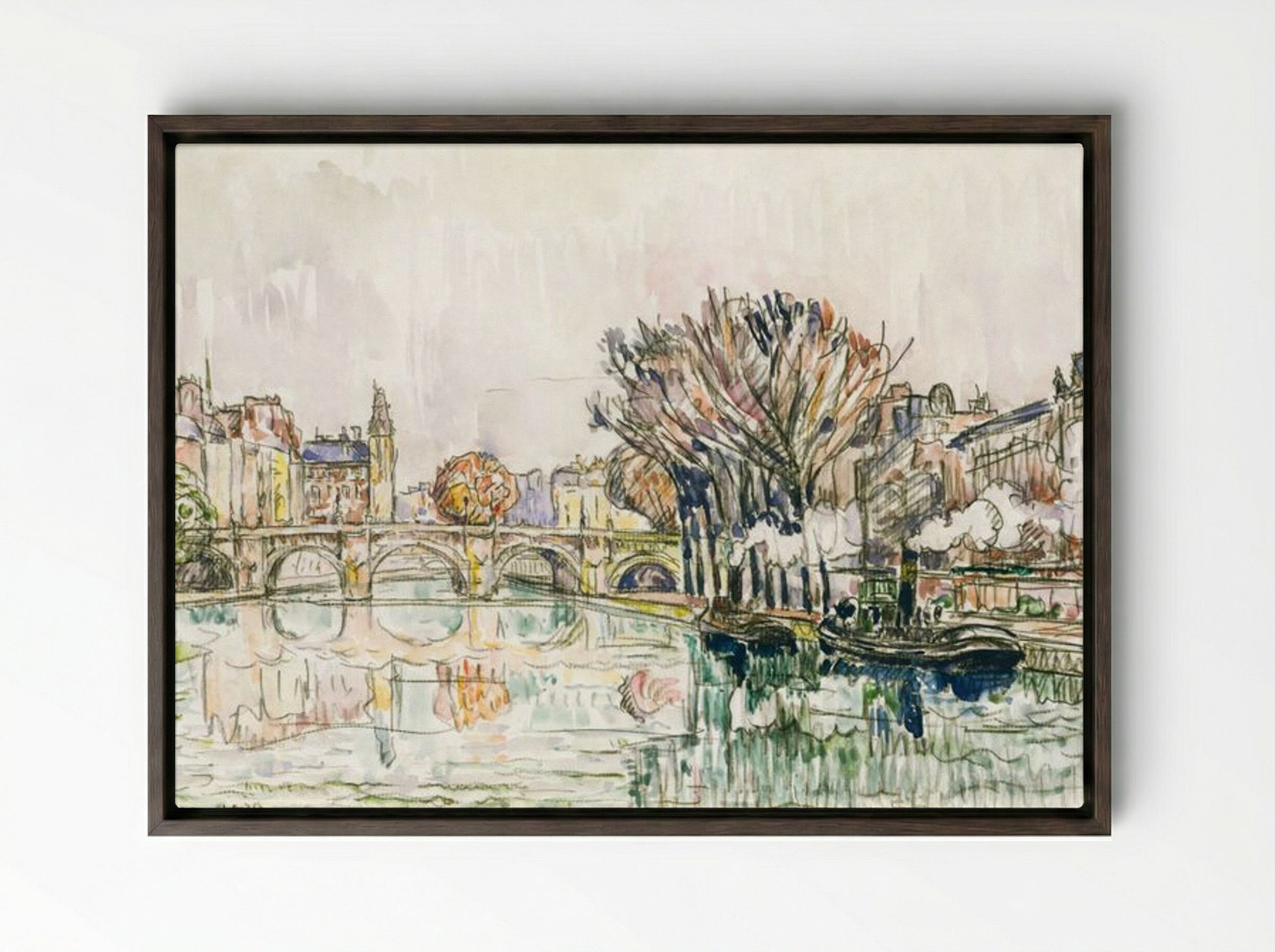 The Pont Neuf, Paris - Paul Signac - Framed Canvas Dark Wood