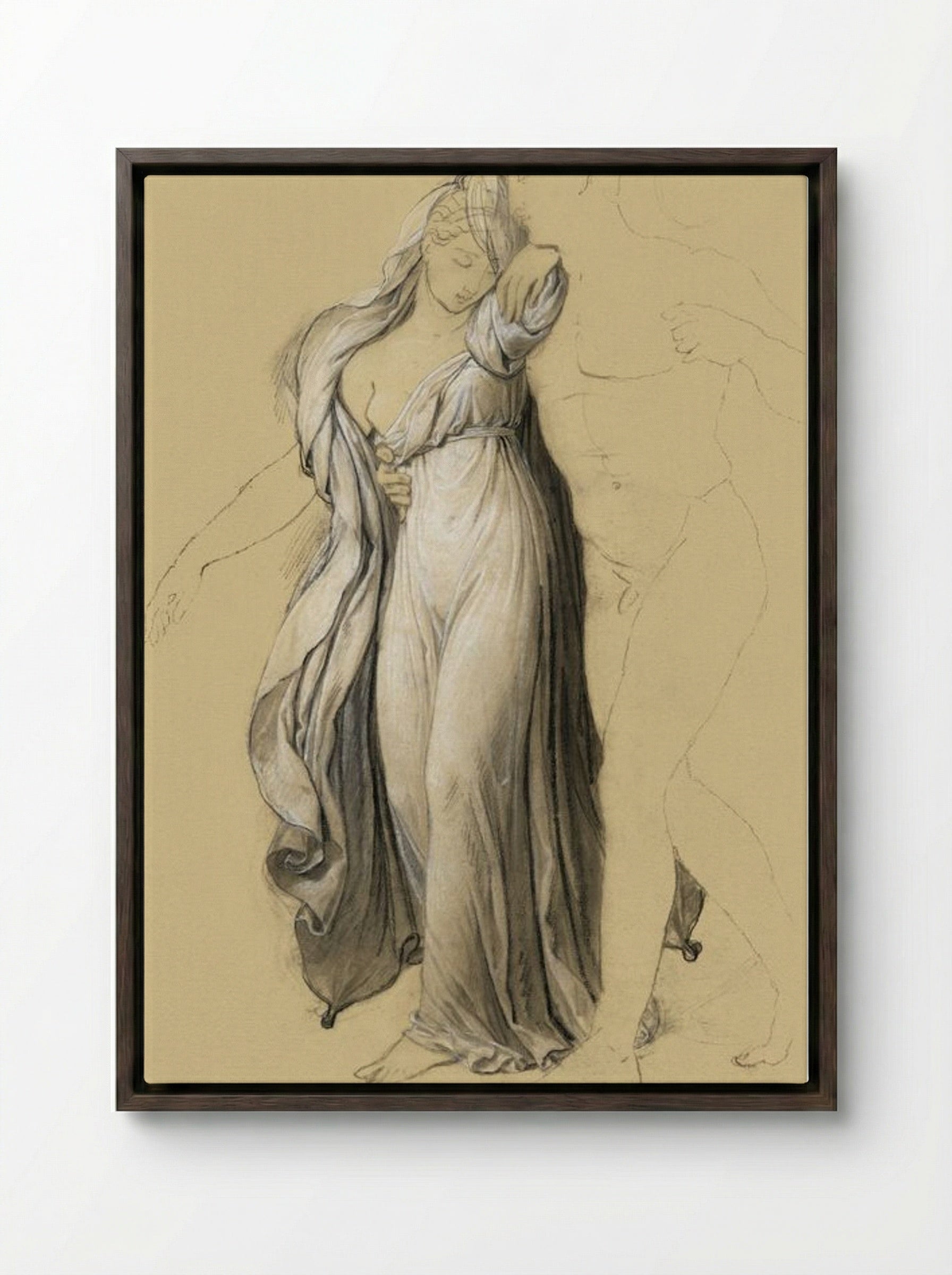 Drapery Study for Castor and Pollux Freeing Helen - Joseph-Ferdinand Lancrenon - Framed Canvas Dark Wood