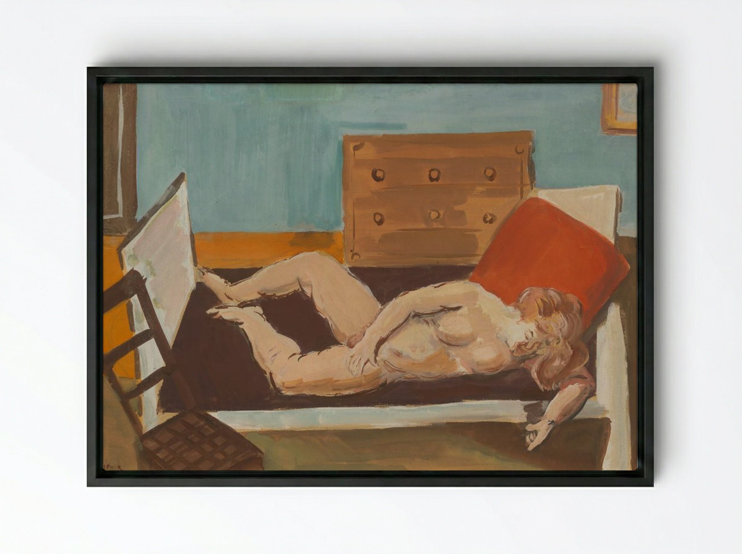 Nude on a Bed - Cyprián Majerník - Framed Canvas Black