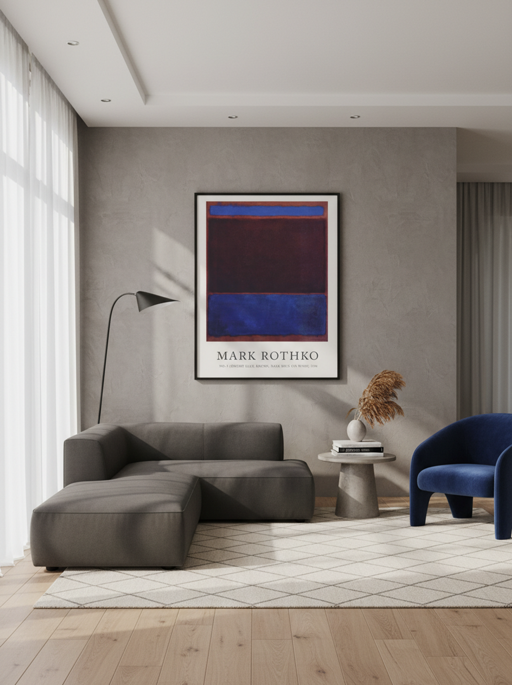 No. 3 (Bright Blue, Brown, Dark Blue on Wine) - Mark Rothko - Lifestyle