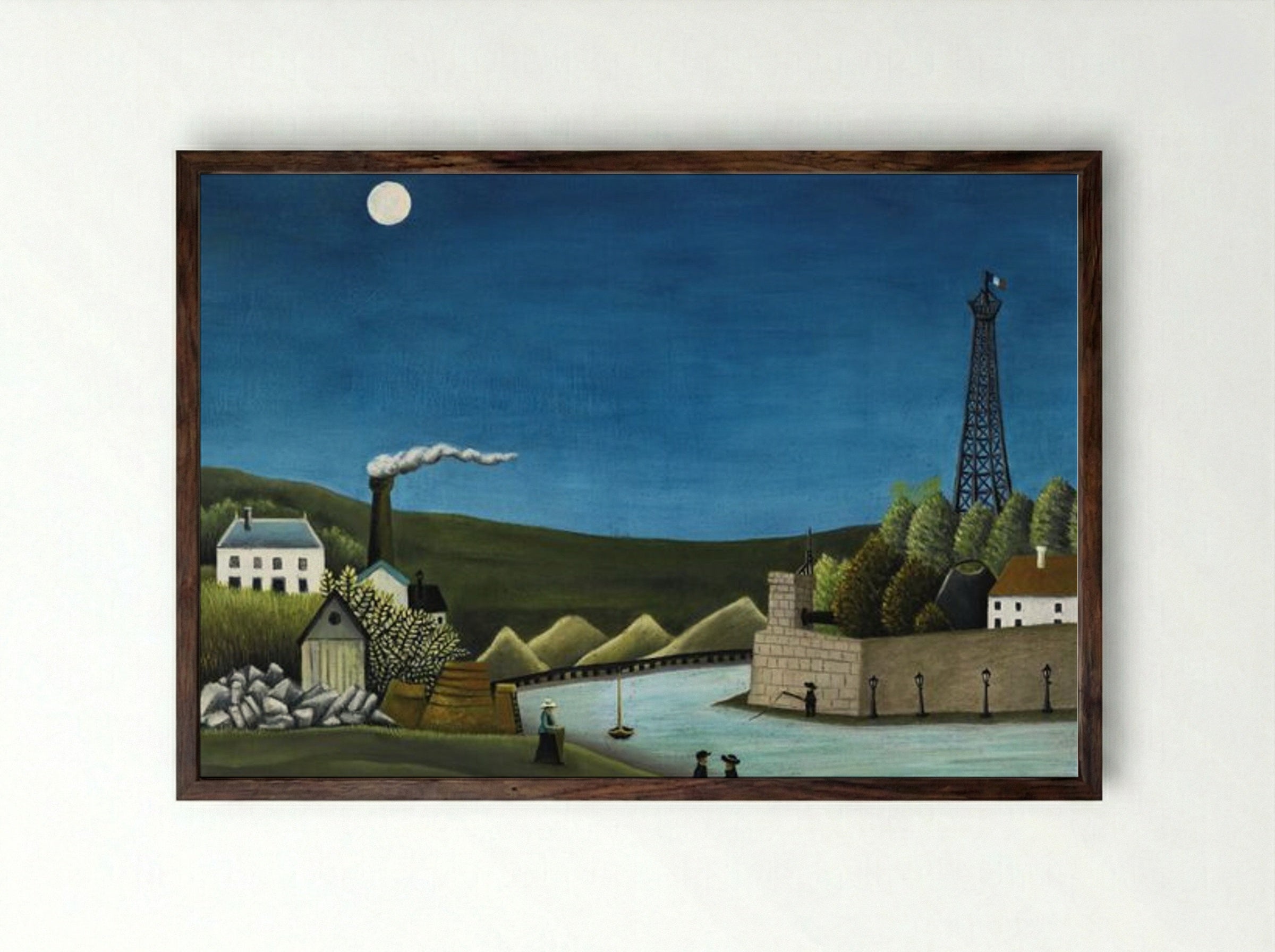 La Seine à Suresnes - Henri Rousseau - Framed Print Dark Wood