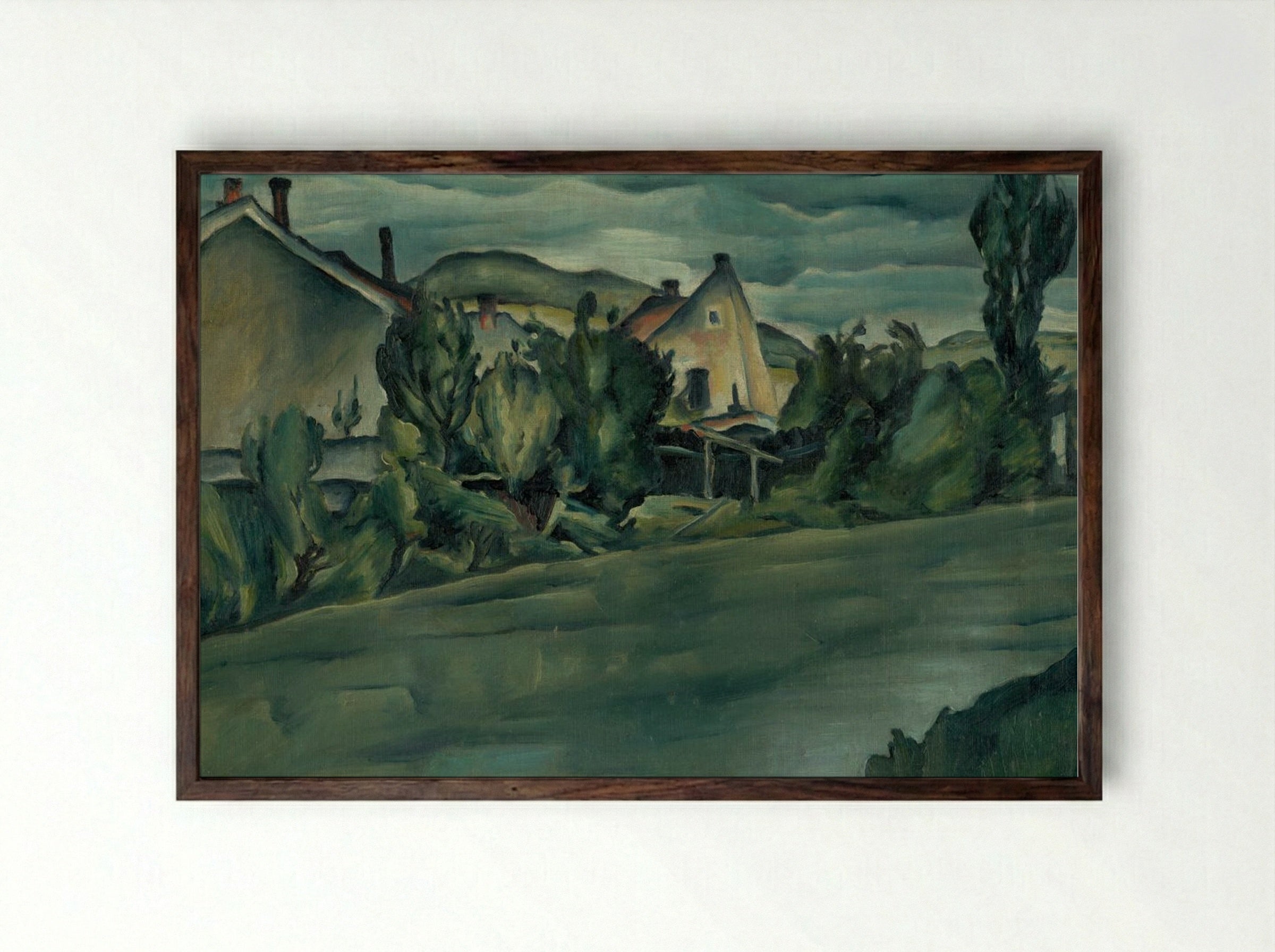 Landscape with Houses - Konstantin Bauer - Framed Print Dark Wood