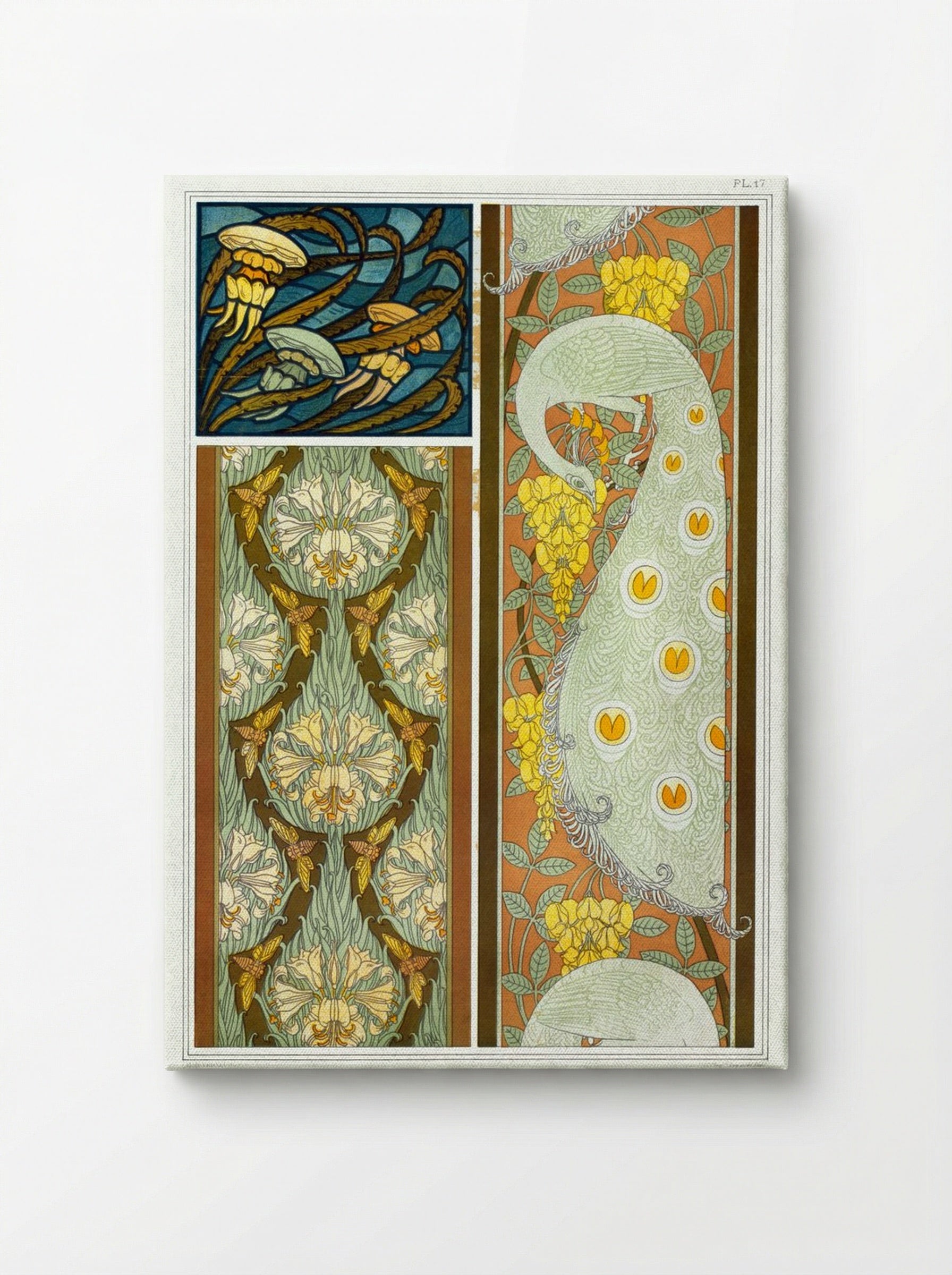 Meduses et Algues, Vitrail. Cigales et Lis, Paons et Cytise, Bordures (Plate 17 from L'animal dans la décoration) - Maurice Pillard Verneuil - Canvas