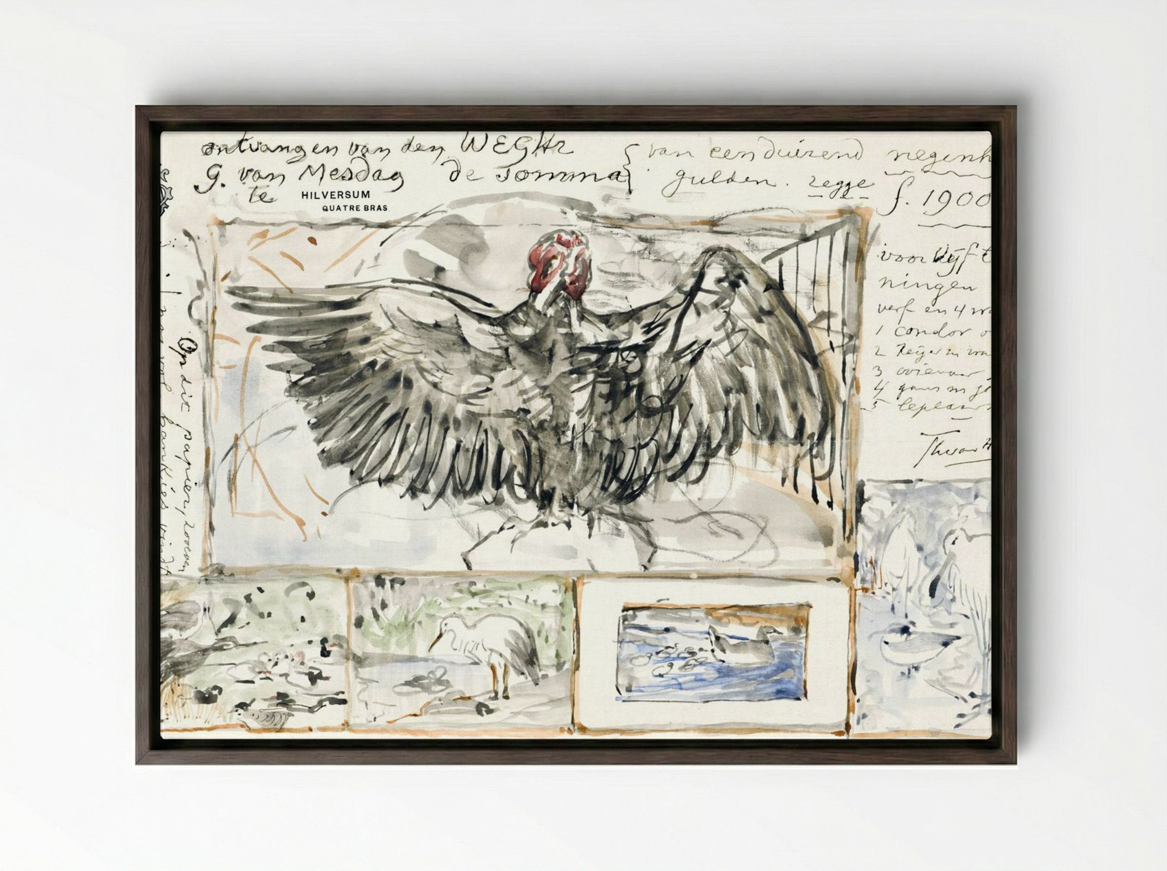 Vijf Schetsen Naar Werken Van Vogels - Theo van Hoytema - Framed Canvas Dark Wood