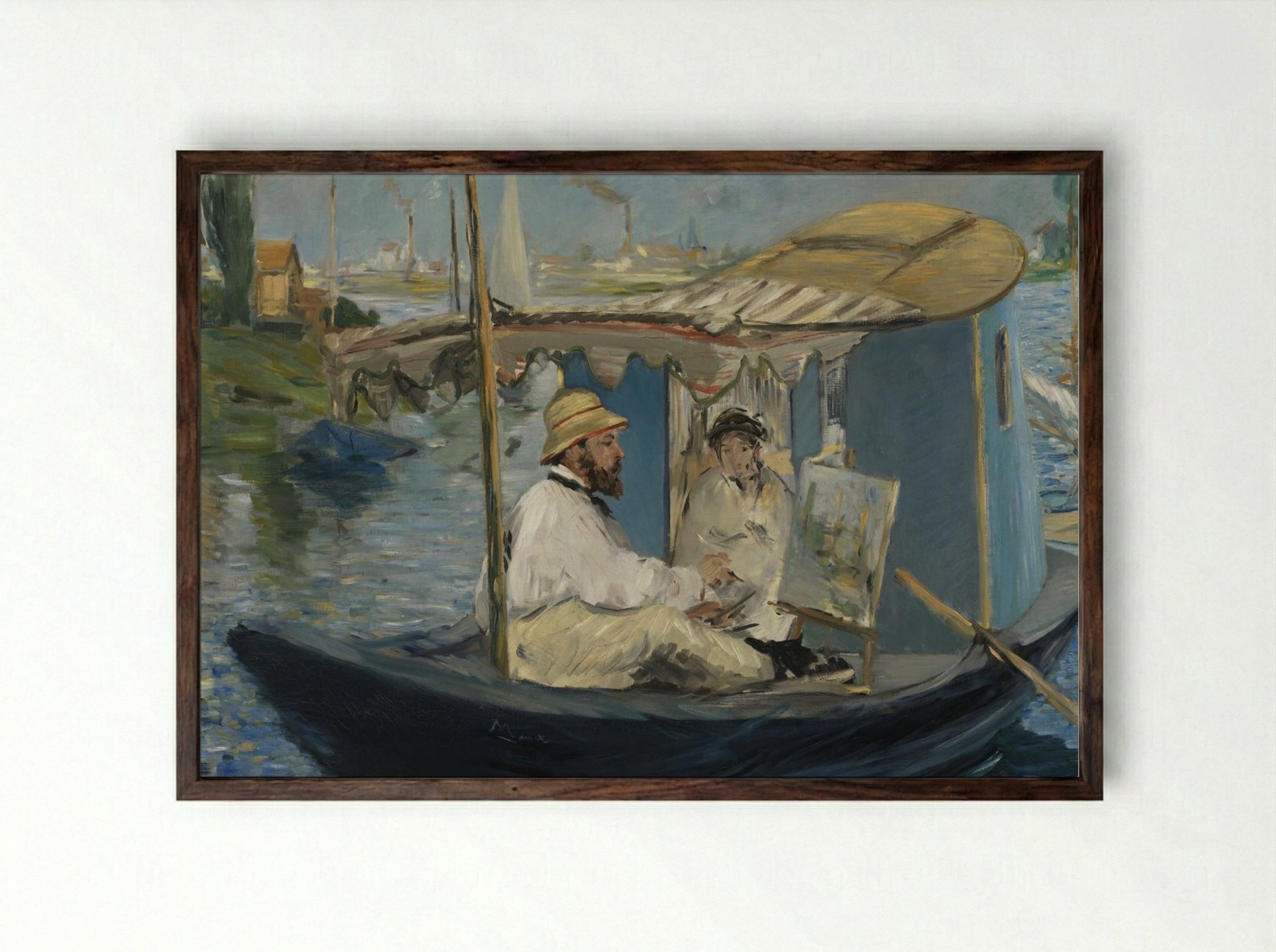 Claude Monet Painting in his Studio - Édouard Manet - Framed Print Dark Wood
