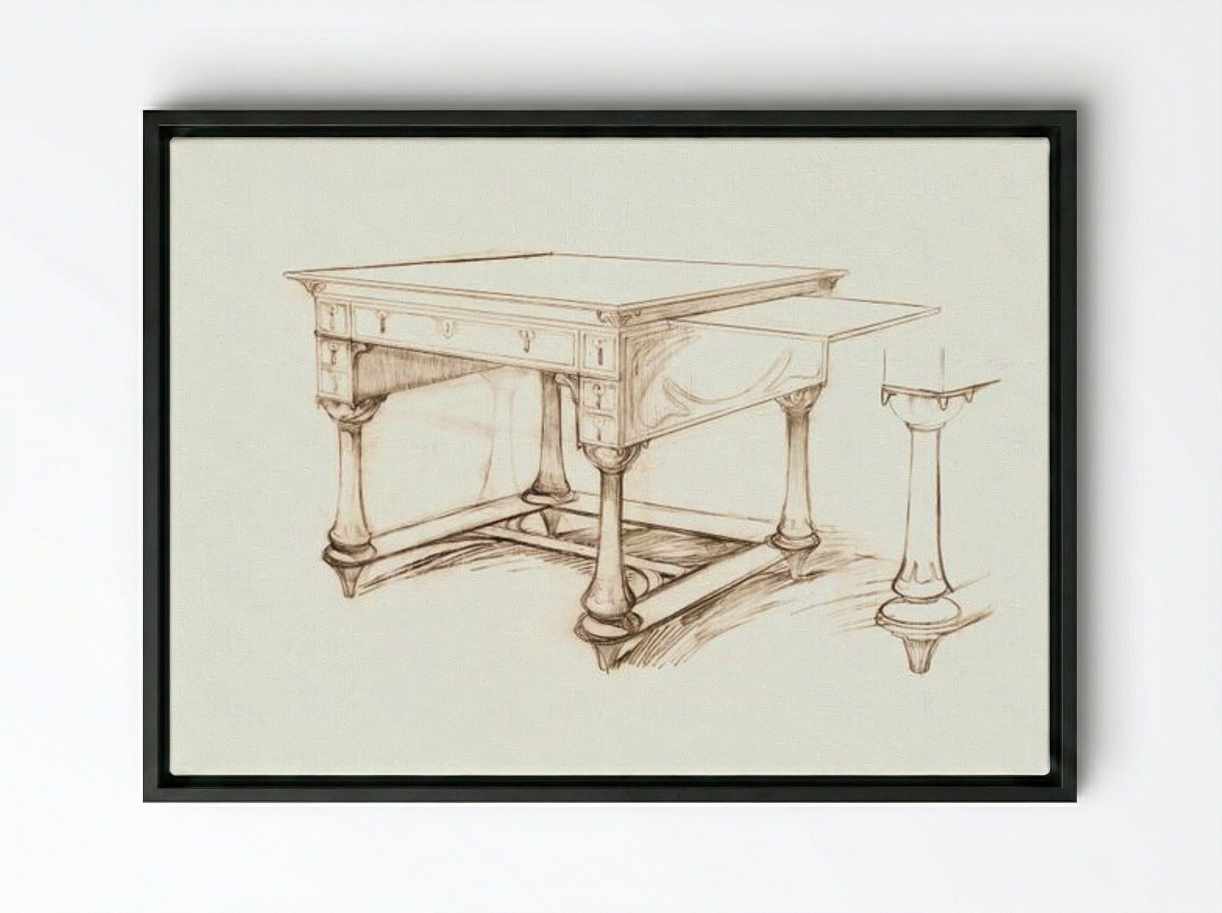 Project of an Office Table - Alphonse Mucha - Framed Canvas Black