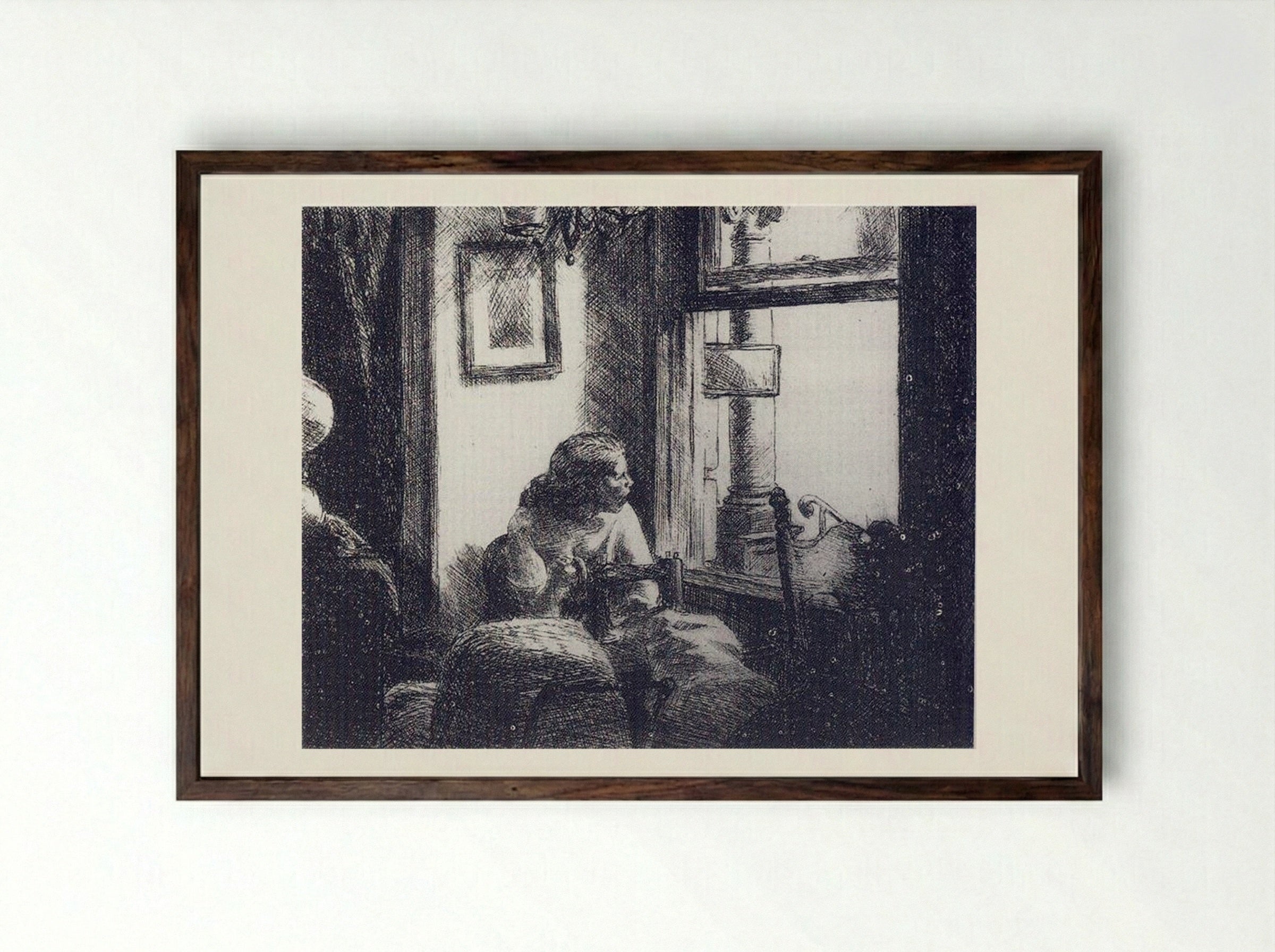 East Side Interior - Edward Hopper - Framed Print Dark Wood