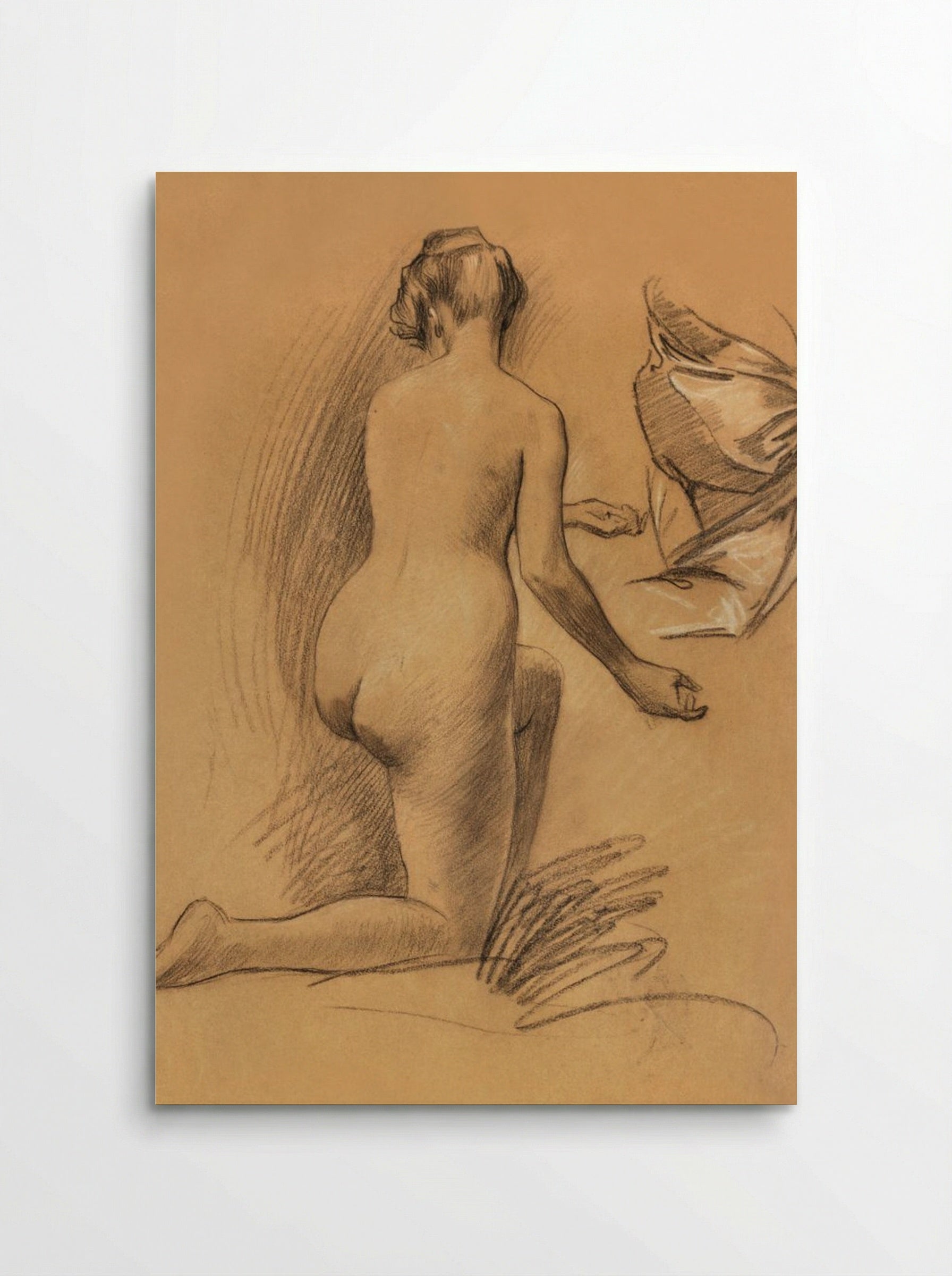 Study of Kneeling Nude Figure - Louis Schaettle - Poster