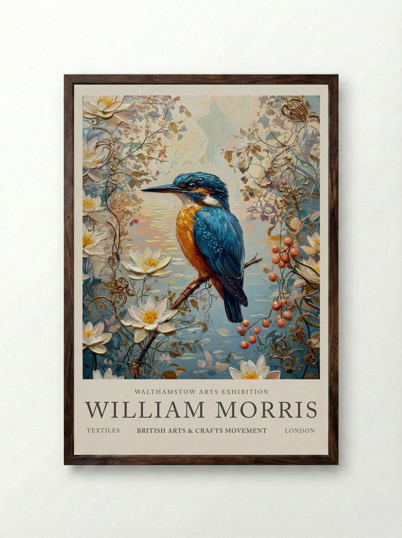 Kingfisher Calm - William Morris - Framed Print Dark Wood