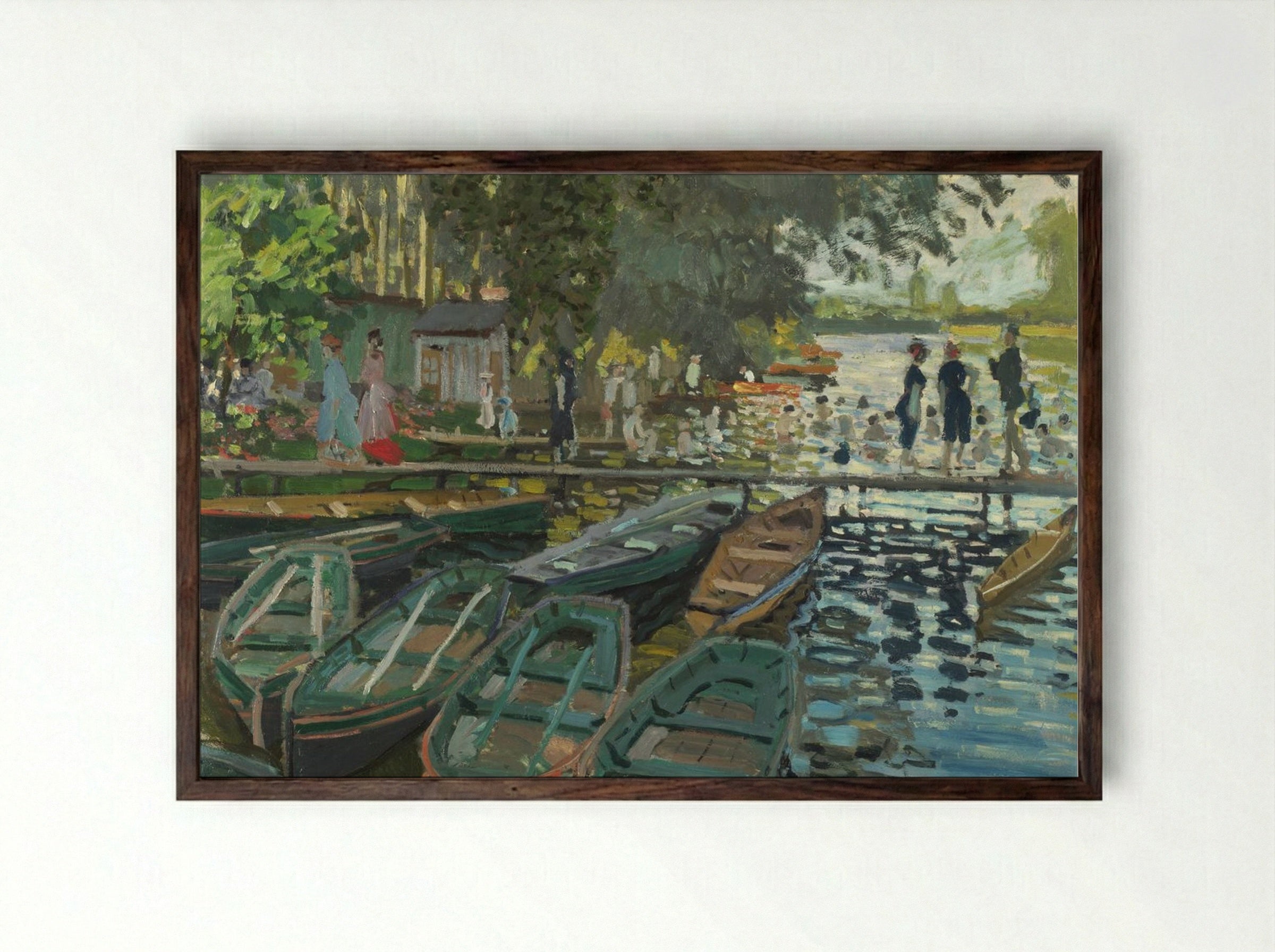 Bathers at La Grenouillère - Claude Monet - Framed Print Dark Wood